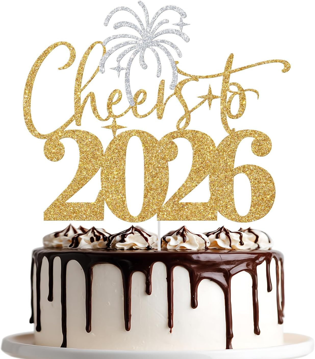 Cheers to 2025 Cake Topper, Happy 2025 Cake Decoration, Hello 2025, New Year Eve Party Decoration, Happy New Year Party Decorations Gold & Sliver Glitter image number 3
