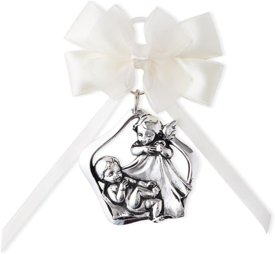 Guardian Angel Crib Medal with Satin Ribbon. Perfect Baptism Gifts for Babies, Christening Gifts for Babies, Baby Shower and Baby Nursery Wall Decor. (Blue Light)