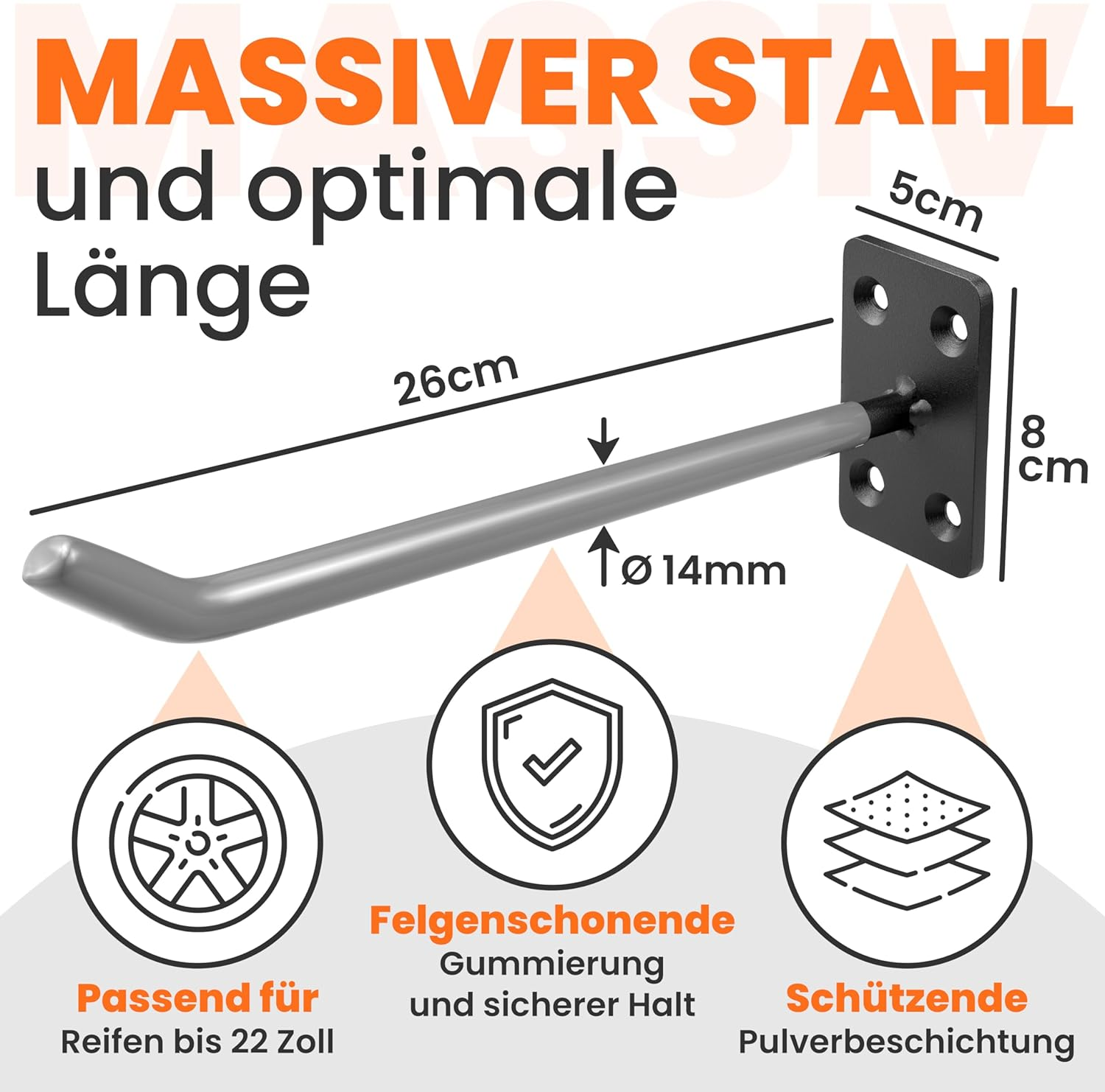 JK Trade&reg; Set of 4 Tyre Wall Mount Set for Car Rims Including Screws and Dowels Set, Rim Protector Wall Hooks for Screwing for Car Tyres, Garden Tools, Alloy Wheels, 40 Kg Load (Grey V1) image number 4