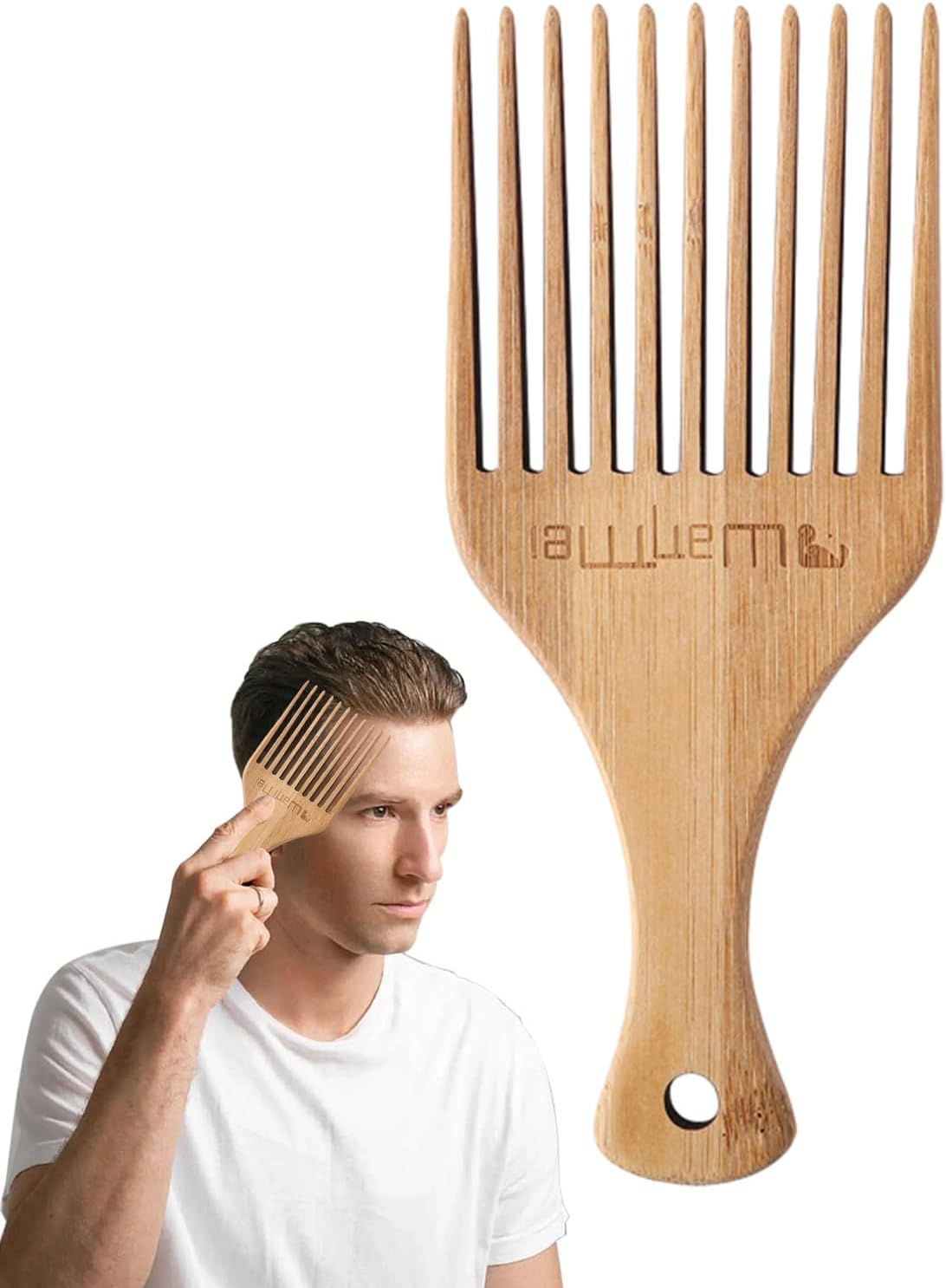 Curly Hair Pick, Long Tooth Detangler Wooden Comb, Detangling Pick Hair Comb, Anti-Static Beard Pick for Men, Home, Salon Borato image number 4