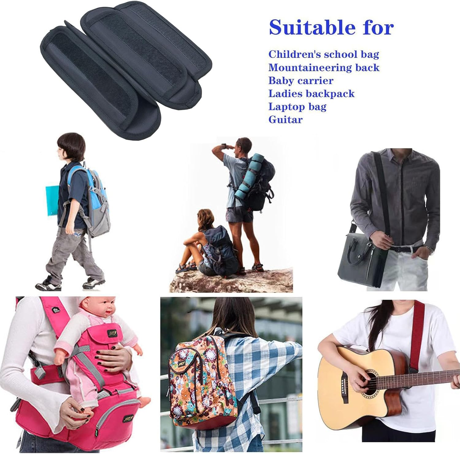 2Pcs Detachable Shoulder Strap Pad Soft Air Cushion for Laptop Backpack Sport Bag Messenger Guitar Case image number 6
