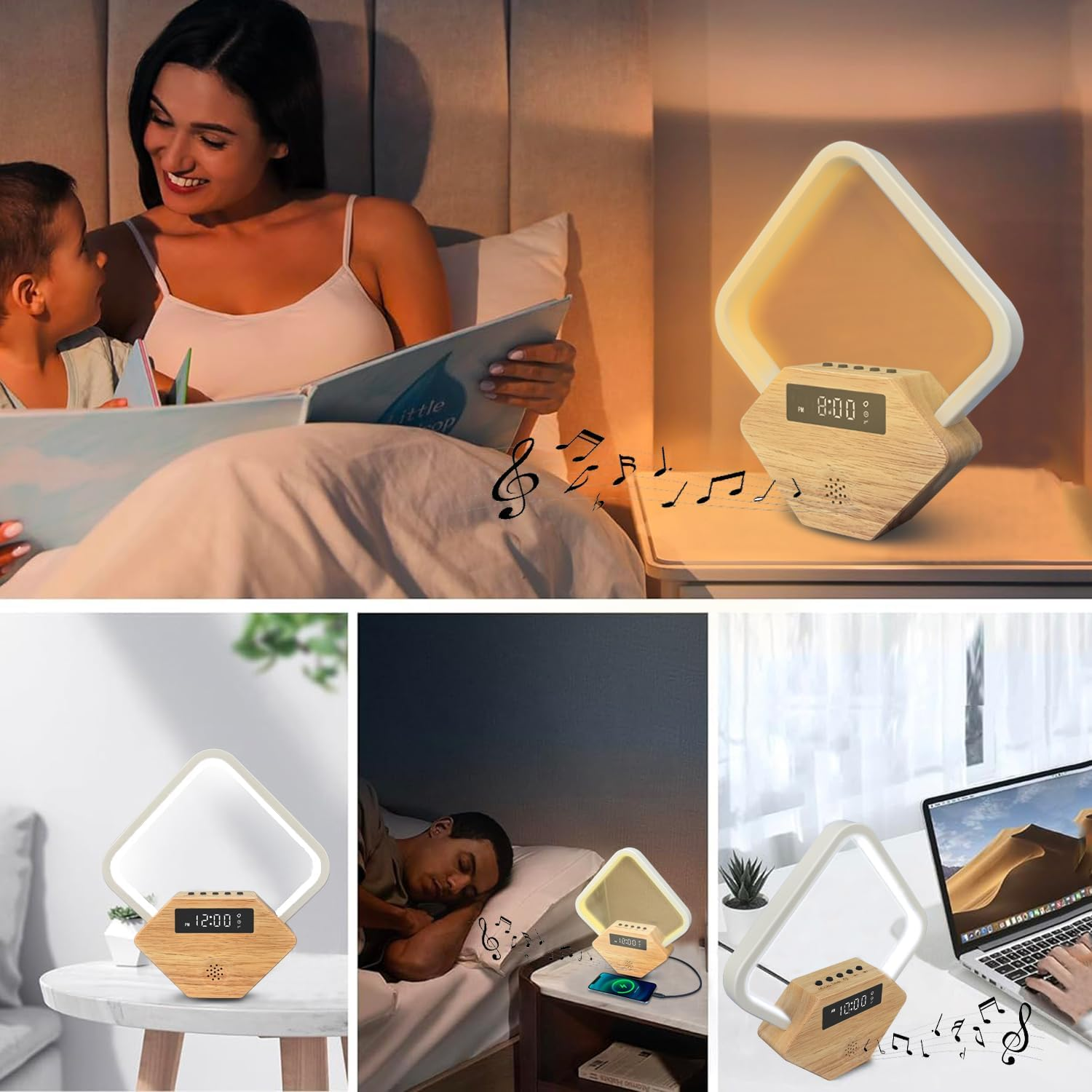 Xunhomon Sunrise Alarm Clock for Bedrooms Heavy Sleepers 15 Sleep Sounds White Noise Machine Baby 3 Color Table Lamp 10 Ringtones for Audit with QC3.0 & PD22.5W USB C Fast Charger image number 5
