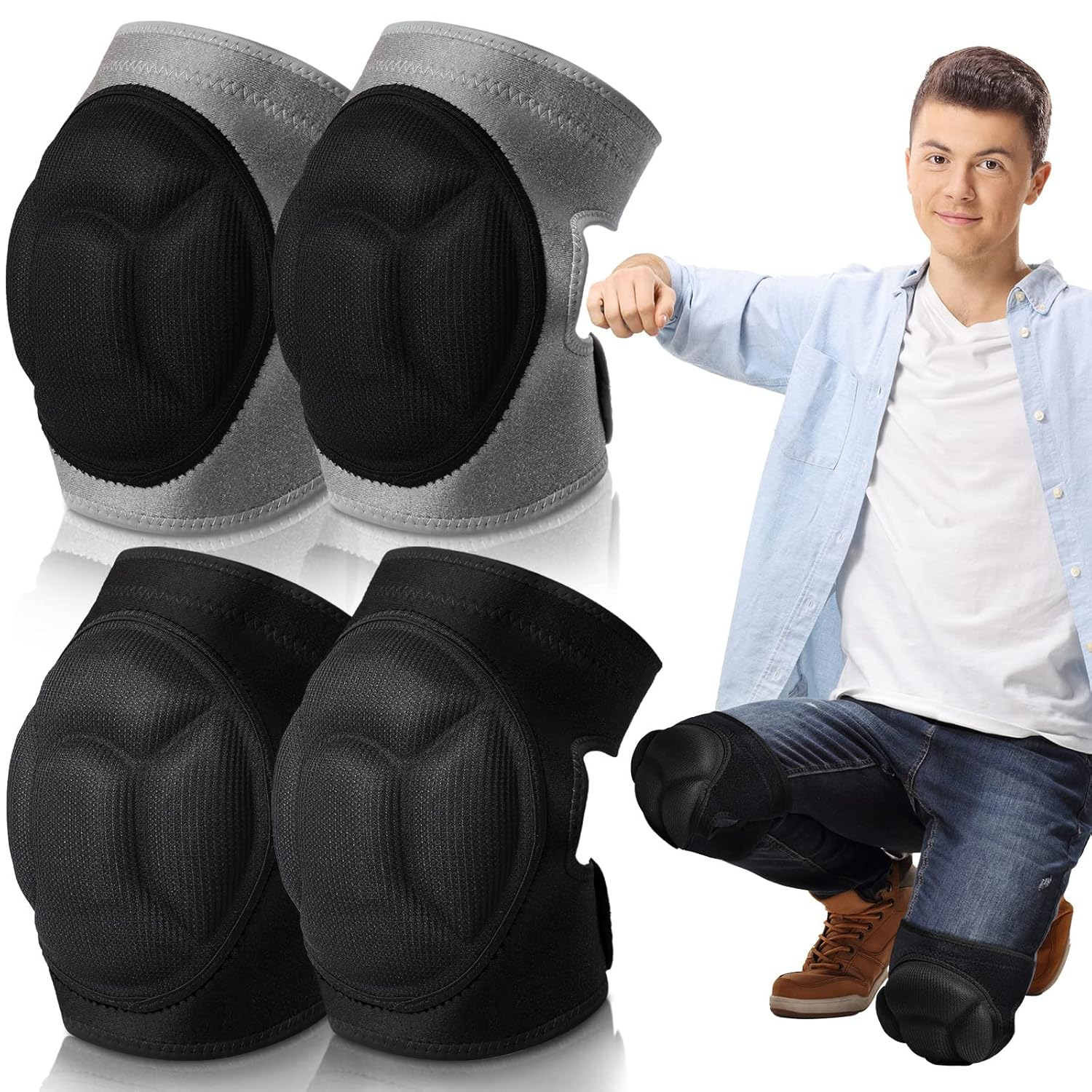 2 Pairs Knee Pads for Gardening Cleaning Knee Pads Knee Pads for Men Construction Work Kneepads with Thick Foam, anti Slip Collision Avoidance Kneepads for Garden Construction Flooring (Gray, Pink)