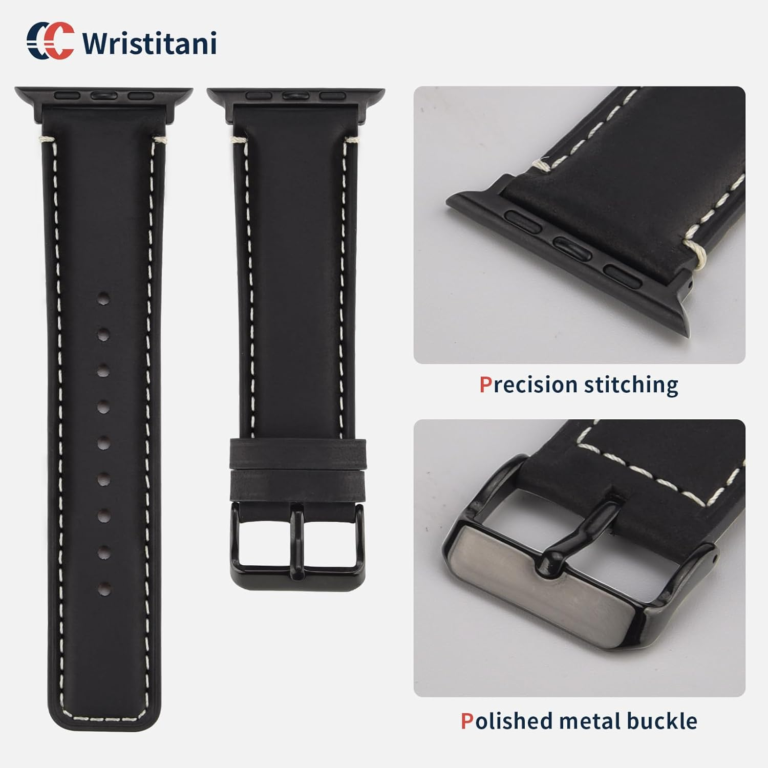 Wristitani Leather Band Compatible with Apple Watch Straps 49Mm 46Mm 45Mm 44Mm 42Mm 41Mm 40Mm for Men, Genuine Leather Replacement Band for Iwatch Ultra3/2/1 SE3/2/1 Series 11 10 9 8 7 6 5 4 image number 5