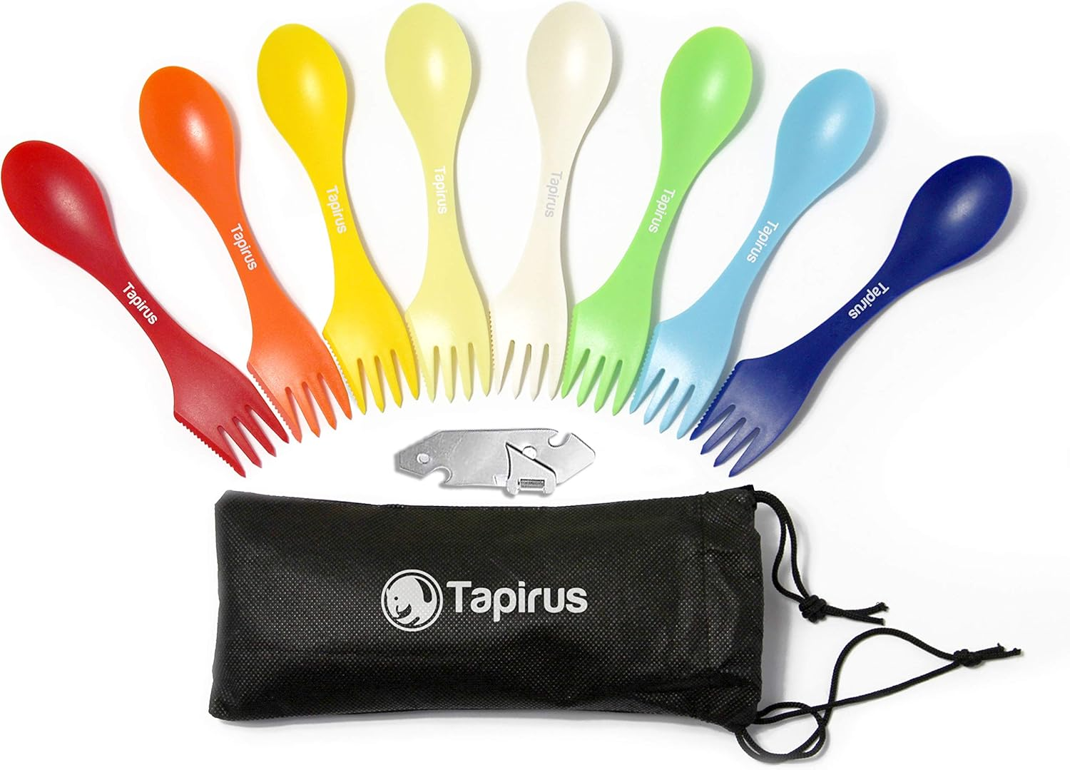 Tapirus Spork to Go V8 Set | 8 Colorful Durable & BPA Free Tritan Sporks | Spoon Fork & Knife Combo Utensils Flatware Mess Kit for Camping & Outdoor Activities | with Bottle Opener & Carrying Case image number 3