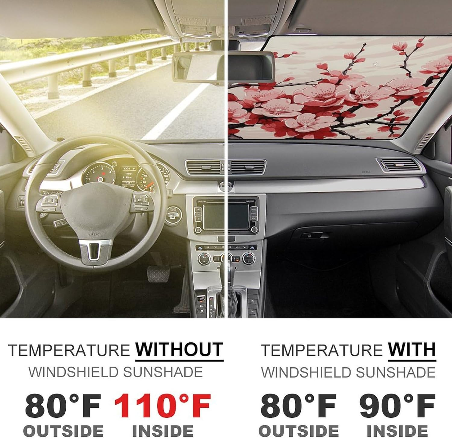 Car Windshield Sunshade, Japanese Floral Cherry Blossom Print Car Sun Guard Foldable Windshield Sunshade Car Sunshield for Sedans, Suvs, and Trucks image number 1