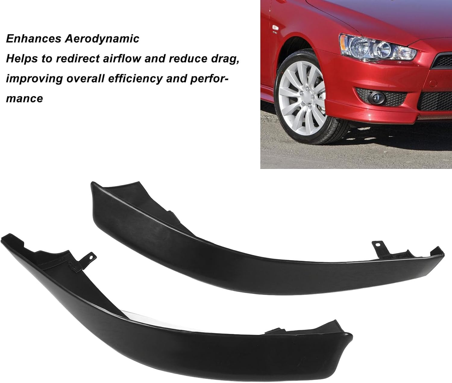 Front Bumper Spoiler, 2Pcs ABS Snap on Front Bumper Side Spoiler Replacement with Screw Kit for Mitsubishi Lancer DE GTS ES VR‑X Aspire, Front Bumper Lip Spoiler, Car Accessories