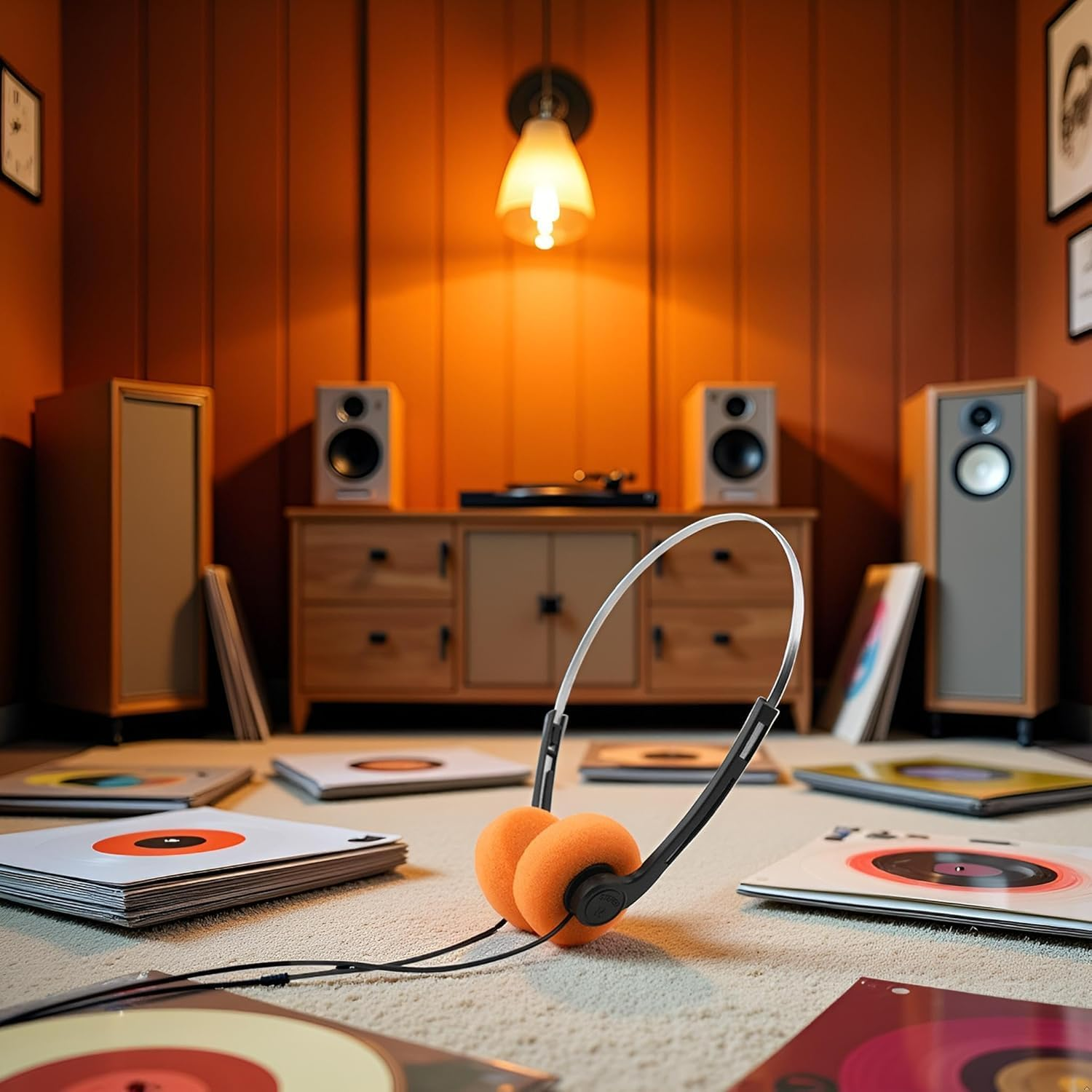 Retro Lightweight Earphones,Over-Ear Headphone,Vintage Feelings Underwire Headphone,Hi-Fi Stereo Earphone Headset,Headphone,For Most Mobile Phones Playback Pevices Headphones (2Pcs Orange) image number 1