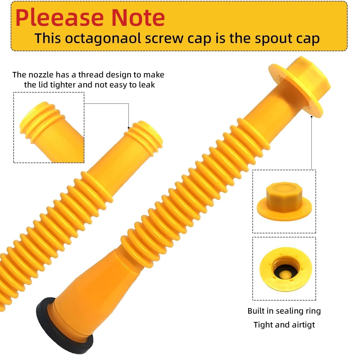 5 Kit Gas Can Spout Replacement, Gas Can Nozzle for Most 1/2/5/10 Gallon Gas Cans (Yellow), Fuel Can Spout Replacement image number 1
