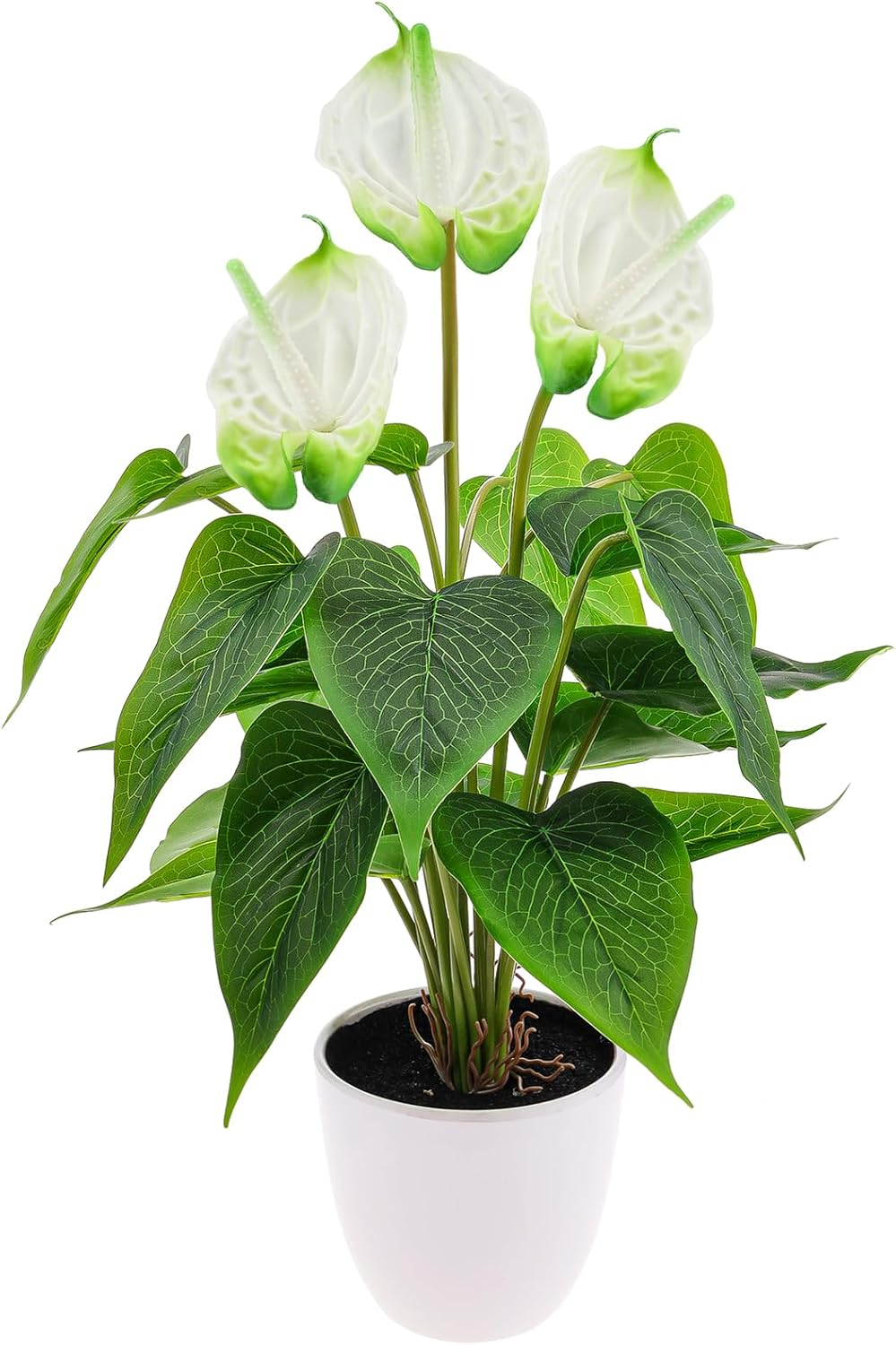Folmywy Artificial Flower Plants Anthurium 38Cm Fake Potted Plant with Pot Red Faux Bonsai Tropical Flowers for Home Living Room Bedroom Office Indoor Outdoor Occasions Decor