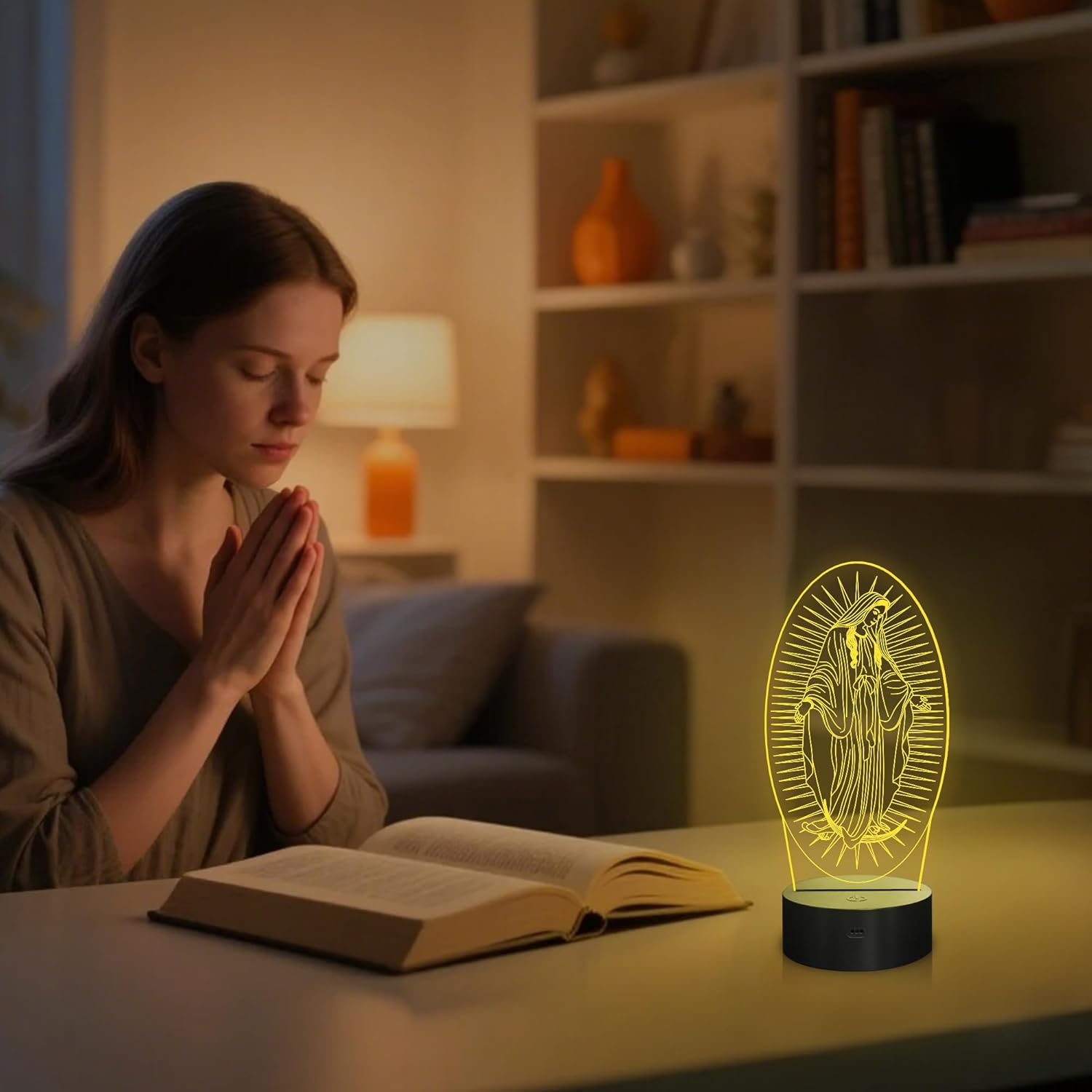 Virgin Mary Gifts, Attivolife 3D Our Lady Night Light Illusion Hologram Lamp 16 Color Changing with Remote Control + Timer, LED Best Birthday Christian Gifts for Religious Women Men Commemorate image number 1