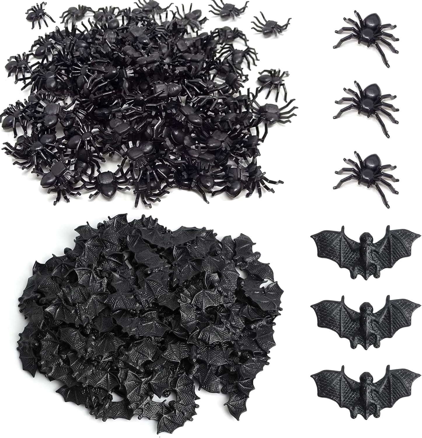 Halloween Spider, 200 Pcs Mini Spiders Bats Halloween Decorations, Vivid Plastic Fake Spider for Funny Prank Halloween Party Supplies, Fools Day Decoration