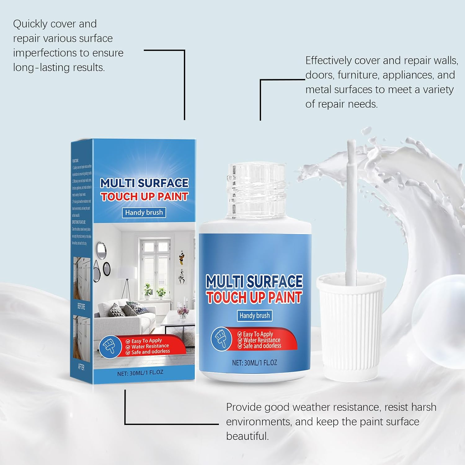 White Touch up Paint Pen - Multi-Surface Repair Touch up Paint Pen for Cabinet,Furniture, Wall, Door，Wood & Appliance(2 Pack，1Oz Each) image number 2