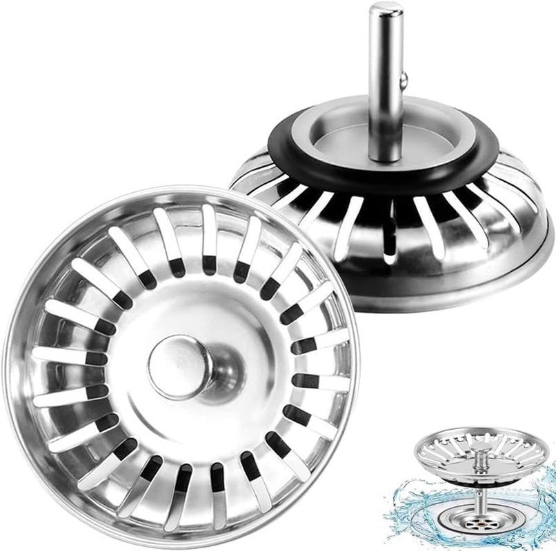 Walquicks 2 Pcs Sink Strainer Plug, Silver Stainless Steel 304 Kitchen Sink Strainers in Kitchen, 84Mm Stainless Steel Basket Kitchen Sink Strainer Plug for Steel in Kitchens and Bathrooms Plug image number 3