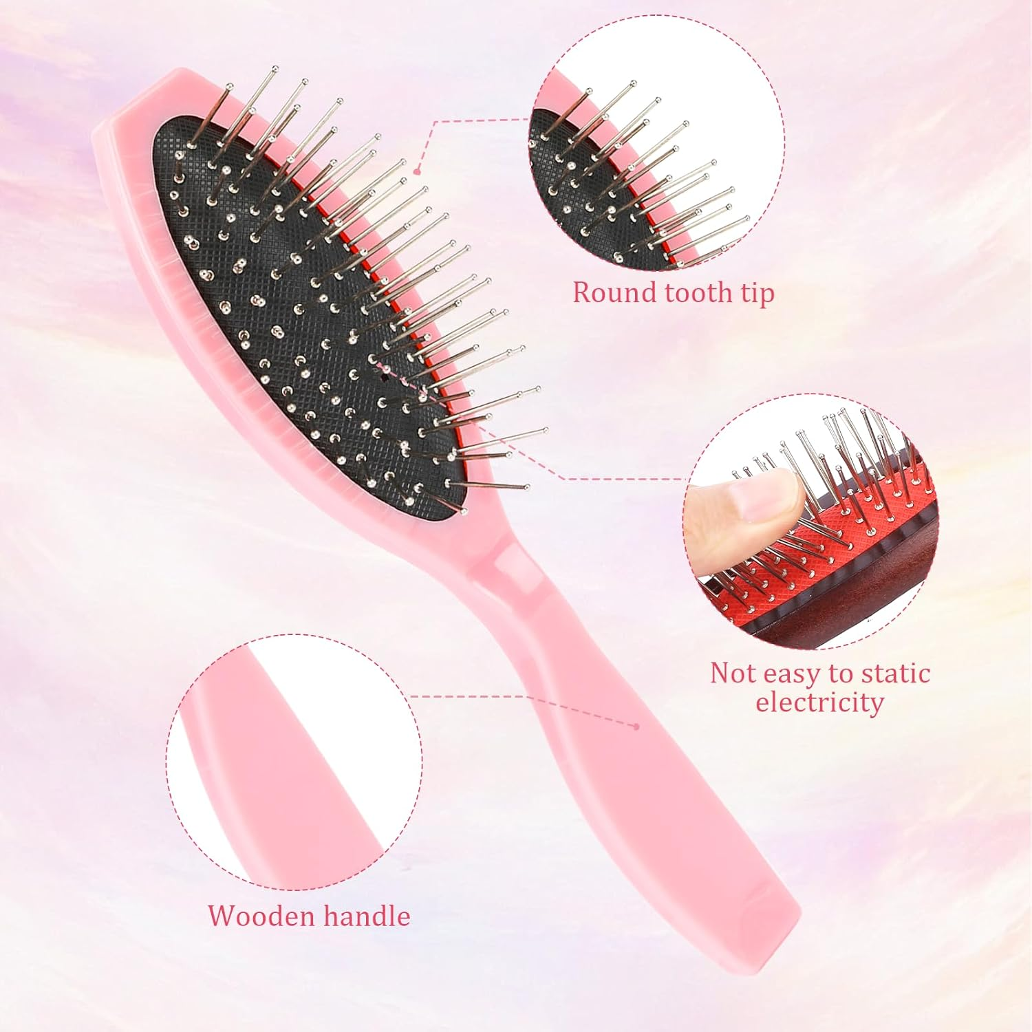 Hair Extension Brushes, 2 Pieces Wig Brush for Synthetic Wigs Portable Synthetic Hair Brush Metal Wire Wet Hair Comb Professional Stainless Steel Teeth Wig Brush for Women Girls Human Hair, Pink image number 6