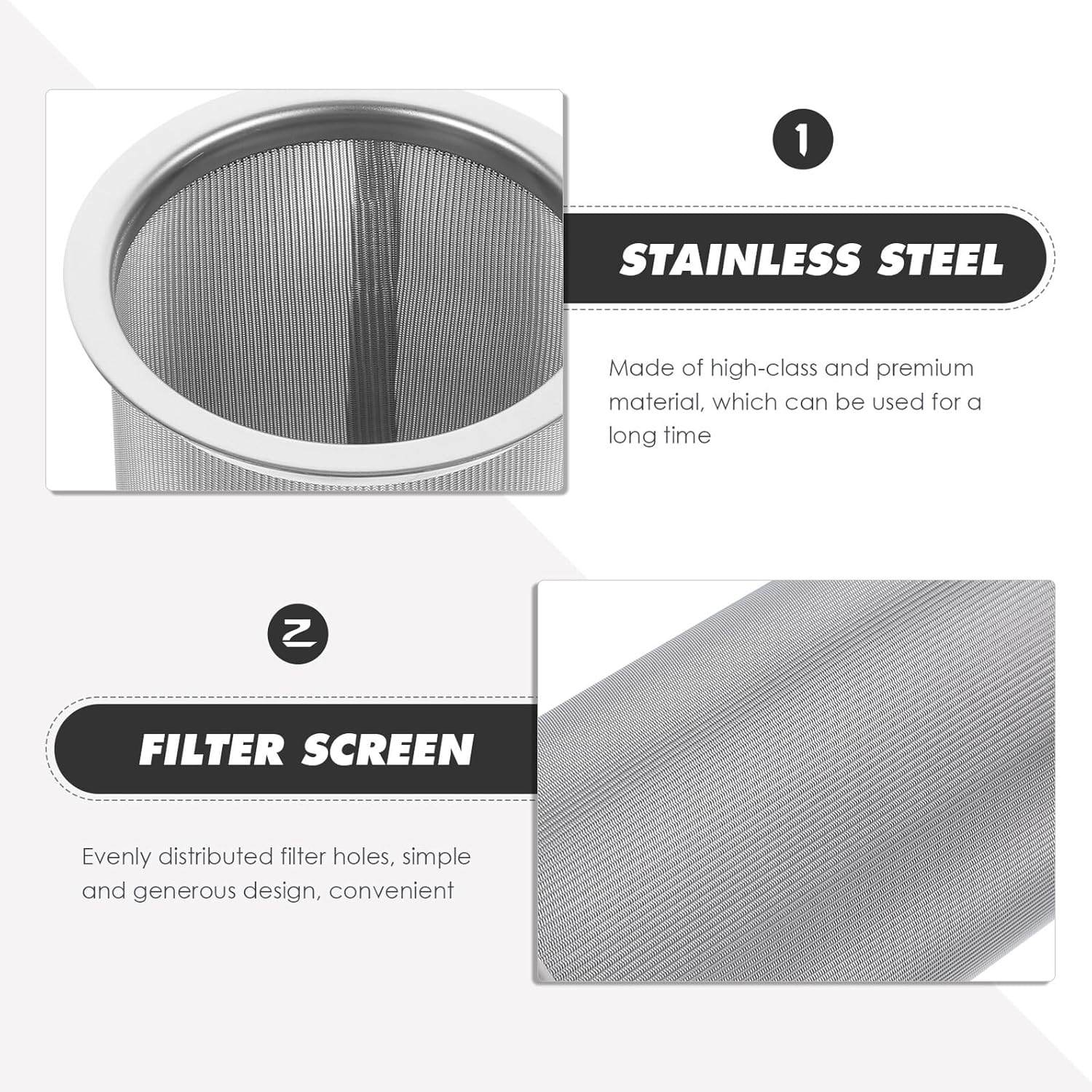 NUOBESTY Stainless Steel Tea Infuser and Coffee Filter 8X15Cm 304 Mesh Strainer Sturdy Reusable Filter for Loose Leaf Tea and Brewed Coffee at Home or Office image number 4