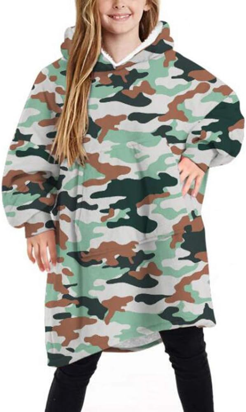 Kids Oversized Blanket Hoodie, Fluffy Sherpa Fuzzy Fleece Comfy Giant Hooded Sweatshirt for Children Teens