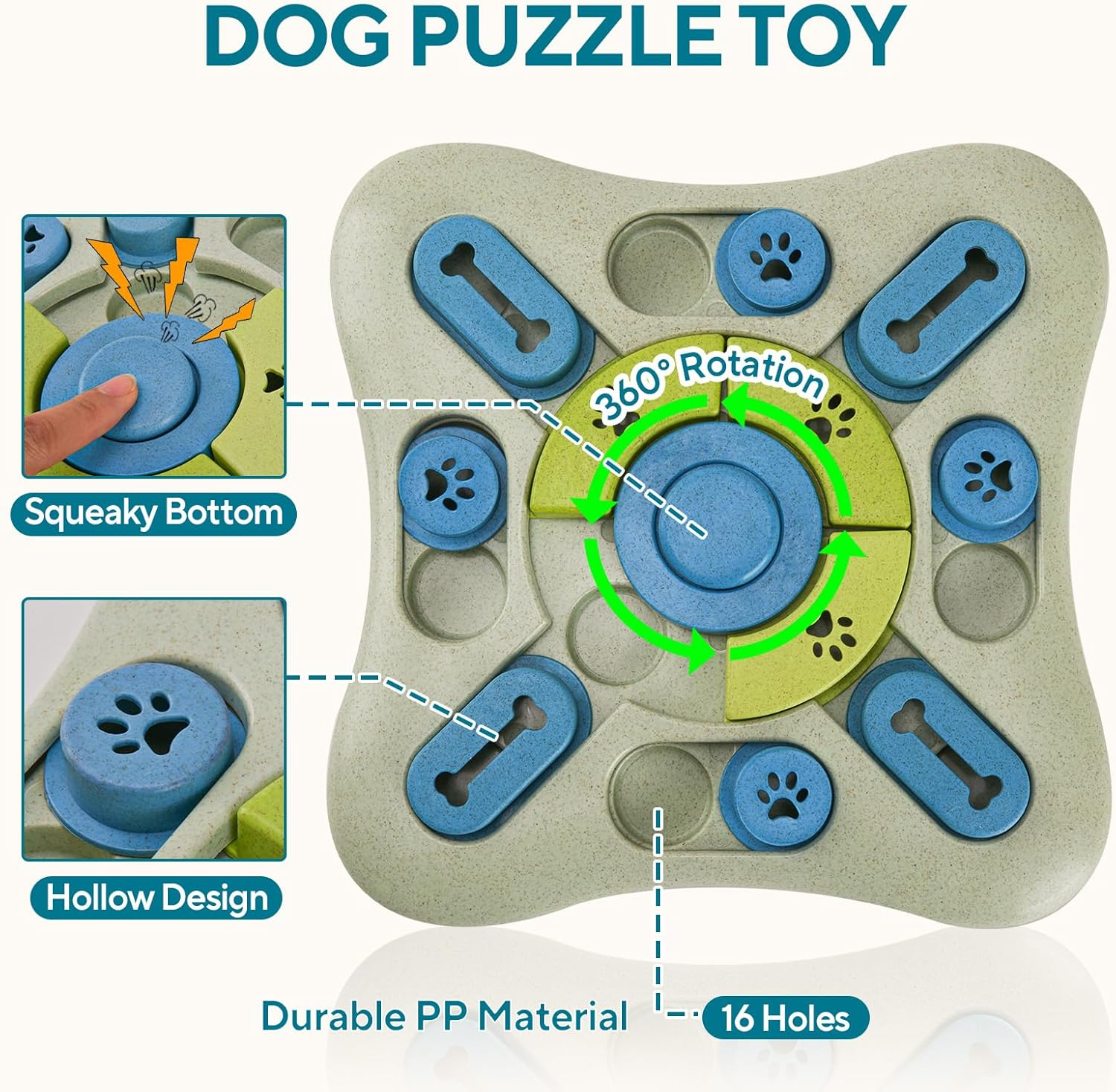 LIFLIX Dog Puzzle Toys, Interactive Treat Dispensing Dog Slow Feeder for IQ Training & Mental Stimulating, Dog Enrichment Toys for Small Medium Large Dogs - Green image number 2