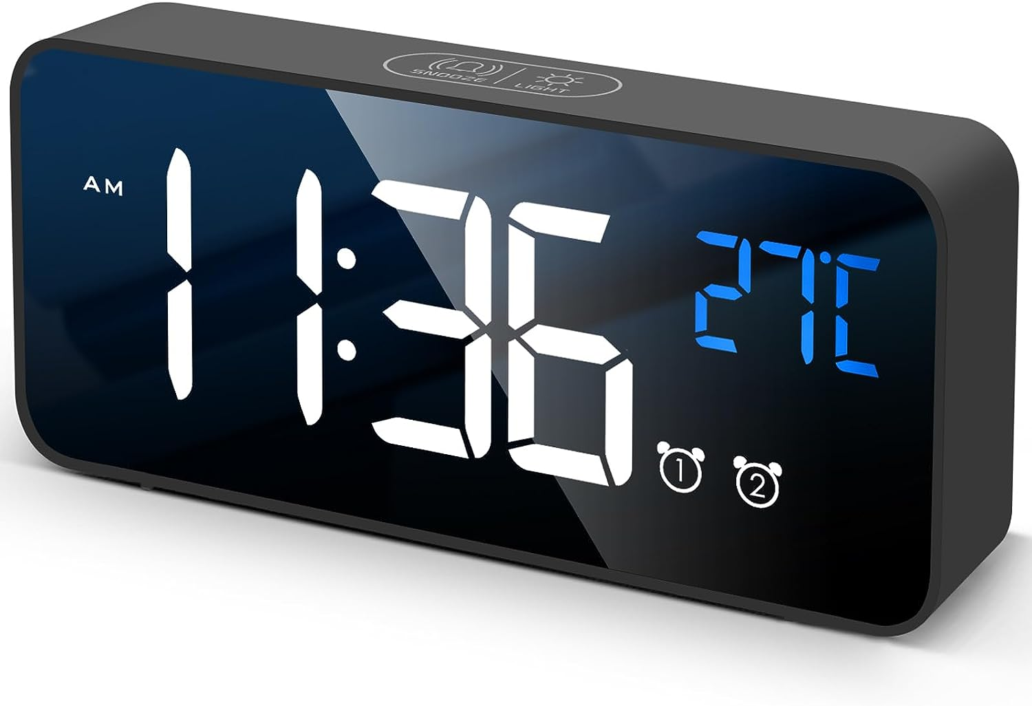 【2026 Upgraded】Digital Alarm Clock with Large Led Temperature Display, Portable Alarm Clock Digital, Snooze Time, Four-Level Adjustable Brightness Dimmer, 13 Music USB Charging Ports for Table Bedroom