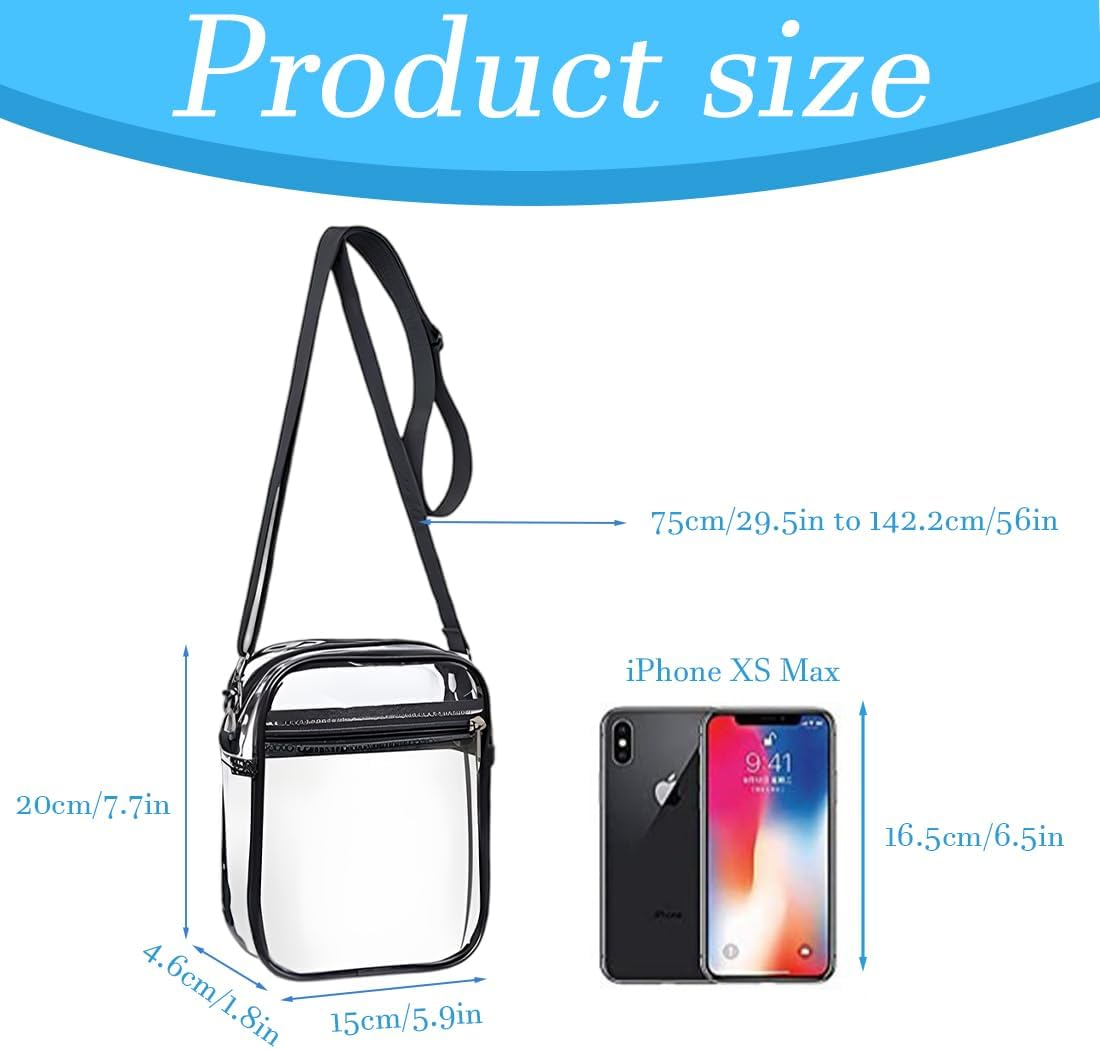 GXGM 1 X PVC Transparent Bag, with Adjustable Shoulder Strap, Stadium-Approved Transparent Bag for Concerts, Sporting Events, Large (Black) image number 4