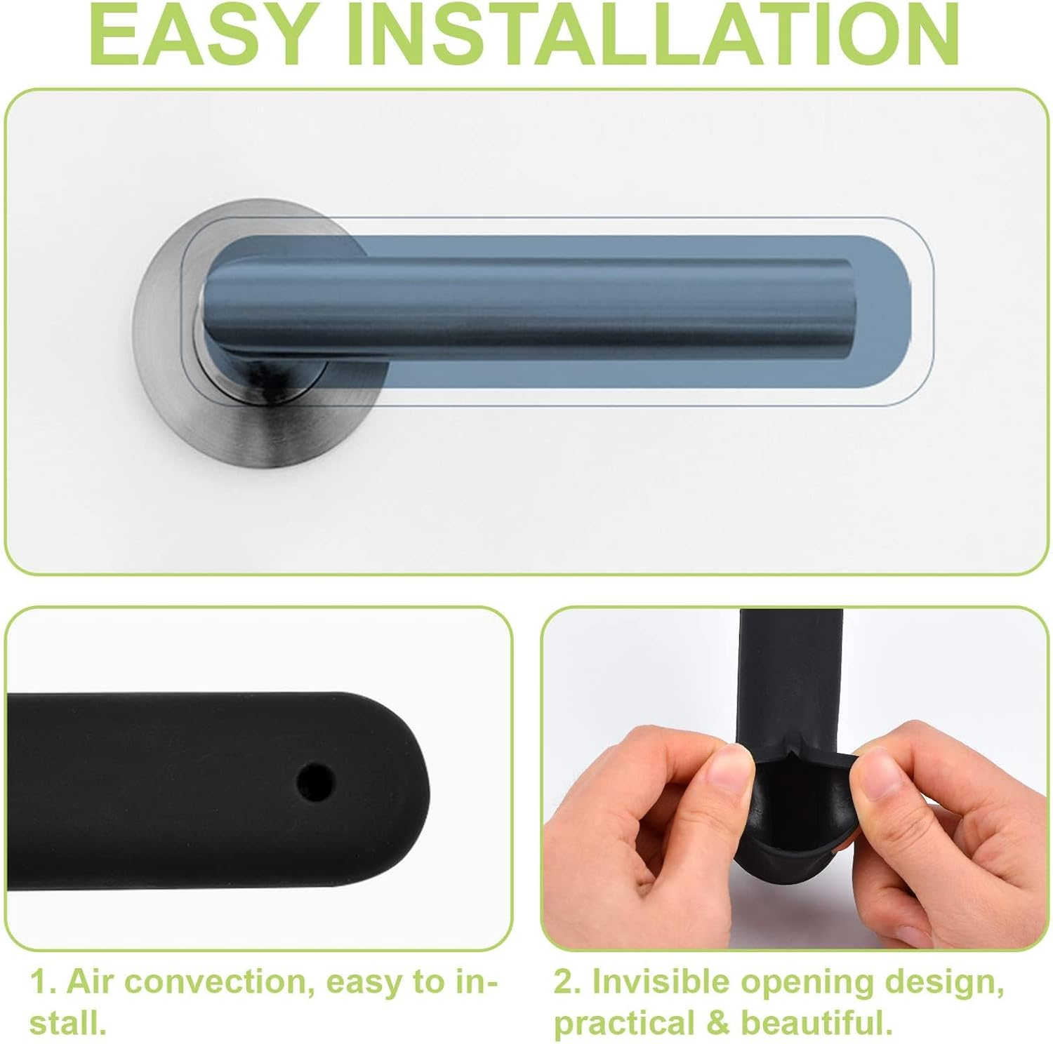 MJIYSGS Door Handle Covers, 4Pcs Matte Black Silicone Door Handle Glove Covers Door Knob Covers Anti-Static Safety Door Lever Protectors for Flat Square Door Levers 150 * 45Mm (4 Pcs Black)