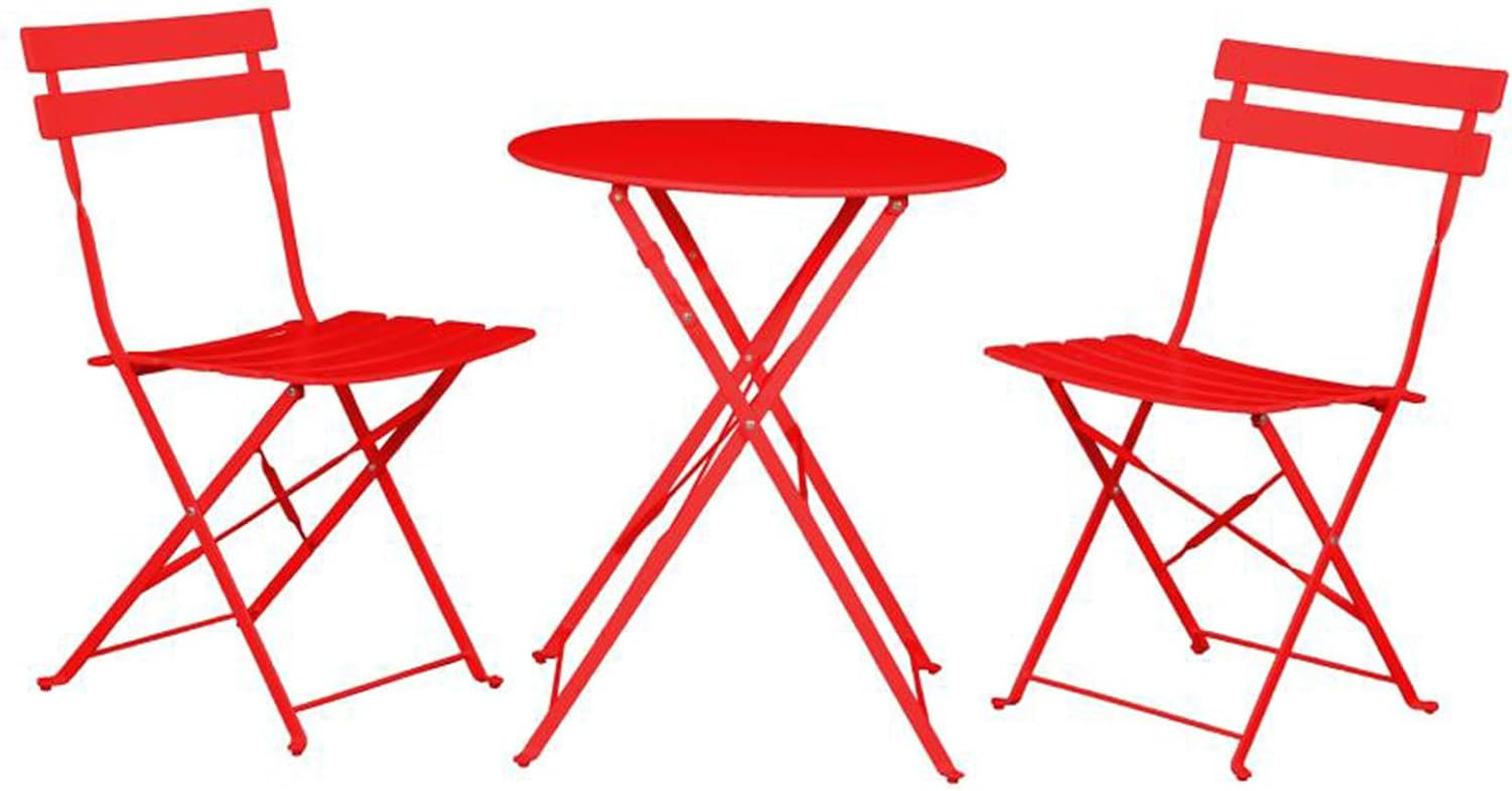 Indoor/Outdoor 3-Piece Foldable Bistro Set, Folding Outdoor Patio Furniture Sets, 2 Chairs and 1 Table, Weather-Resistant Outdoor/Indoor Conversation Set for Patio (Red) image number 6
