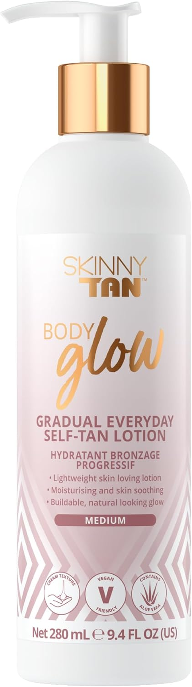 Skinny Tan Body Glow Gradual Tan Lotion - Lightweight, Fast-Absorbing Formula - Coconut and Vanilla Scent - Enriched with Aloe Vera and Guarana - Natural, Streak Free Gold Colour - Medium - 9.4 Oz image number 3