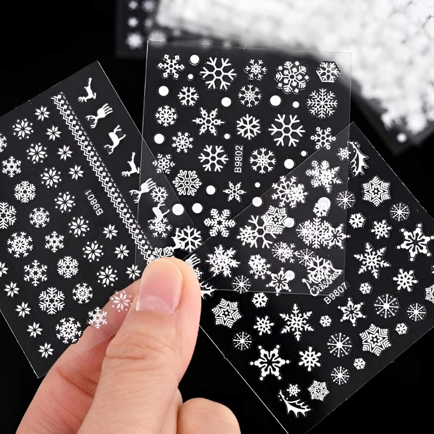 MILIOG 30 Sheets Christmas Nail Art Stickers Decals 3D Self-Adhesive Snowflake Nail Stickers White Snowmen Santa Claus Elk Nail Supplies New Year DIY Nail Decals image number 2