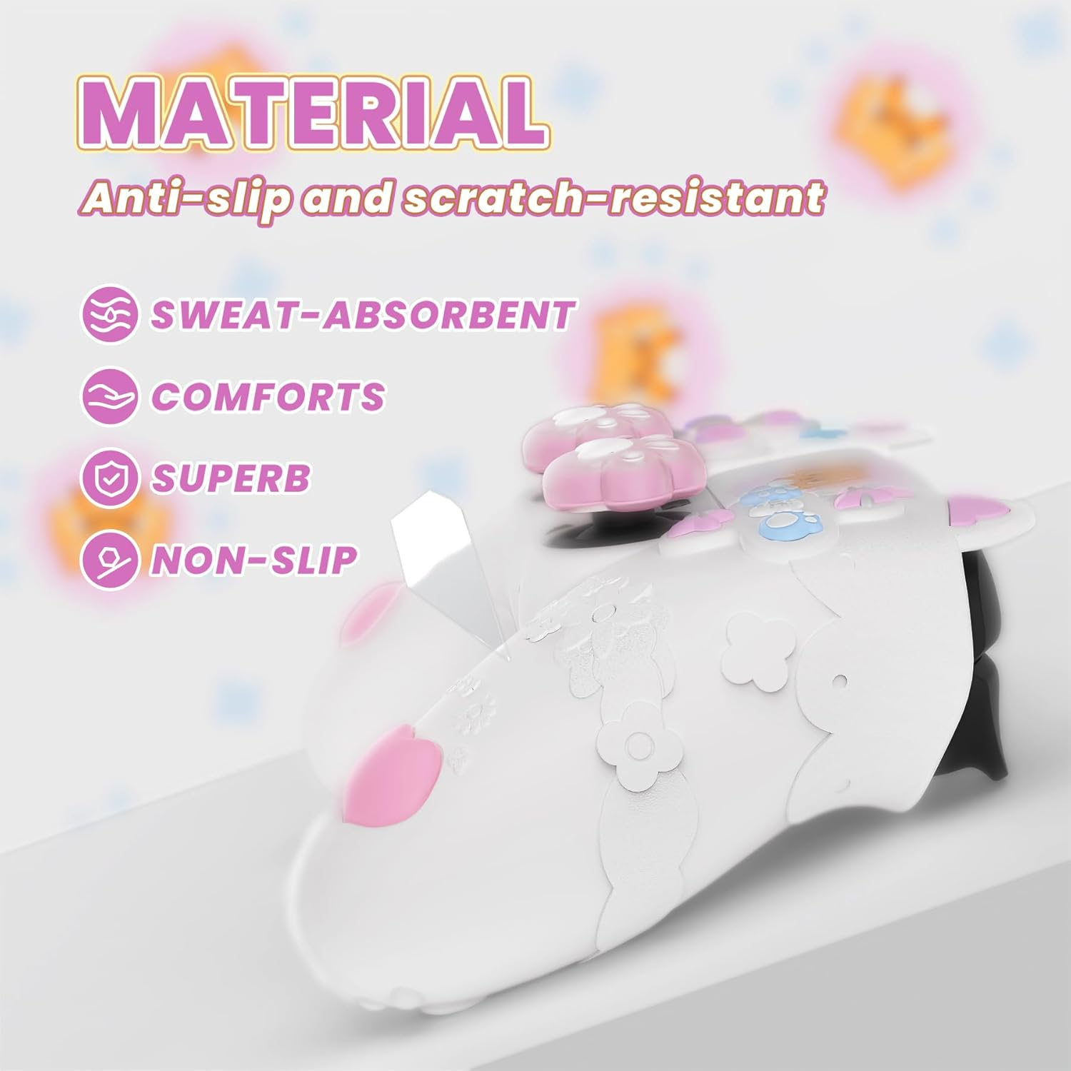 Playvital Cute Spring Lesser Panda Silicone Cover for Ps5 Controller with Joystick Cap and Sticker, Anti-Grip Shockproof Skin, Compatible with Charging Station, White image number 2