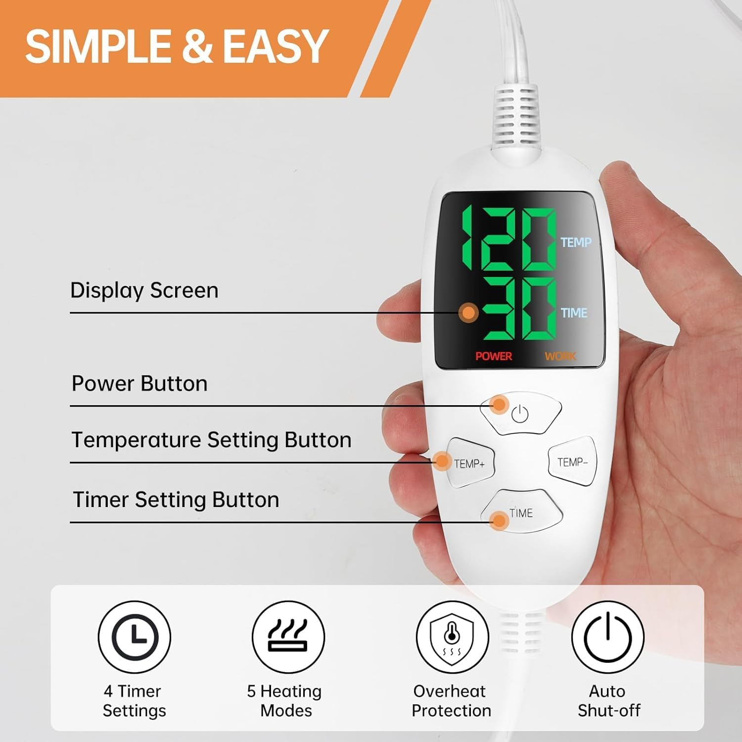 AERLANG Heating Pad, Extra-Large Back, Neck and Shoulder Heating Pad, Fast Heating, Mothers Day & Birthday Gifts for Mom Dad Women Men, 5 Temperatures 4 Timing Auto Shut image number 5