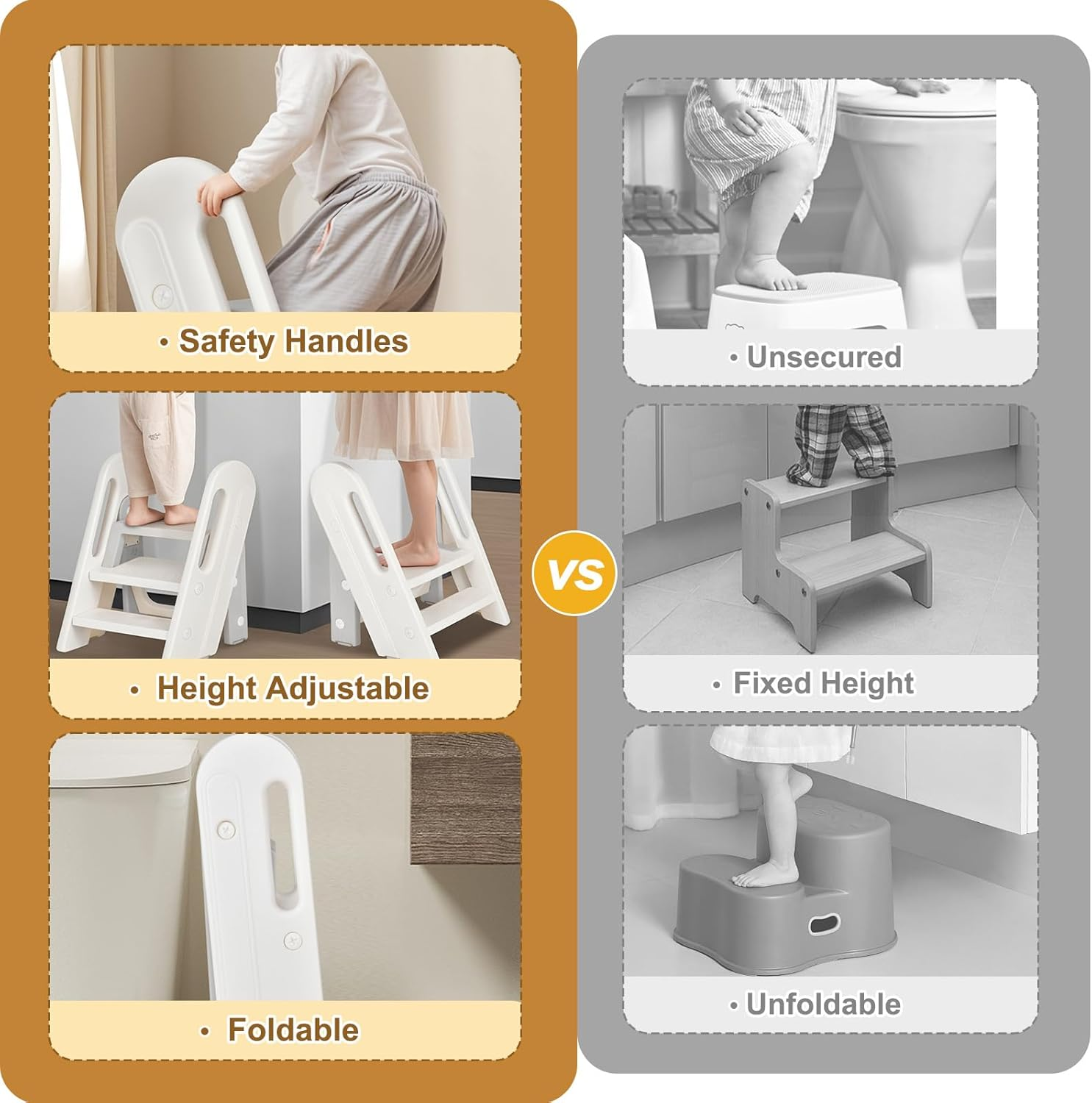 Advwin Foldable Toddler Step Stool for Bathroom Sink and Potty Training, 2-3 Tiers Kitchen Counter Stool Helper with Handles, Ages 18+ Months image number 6