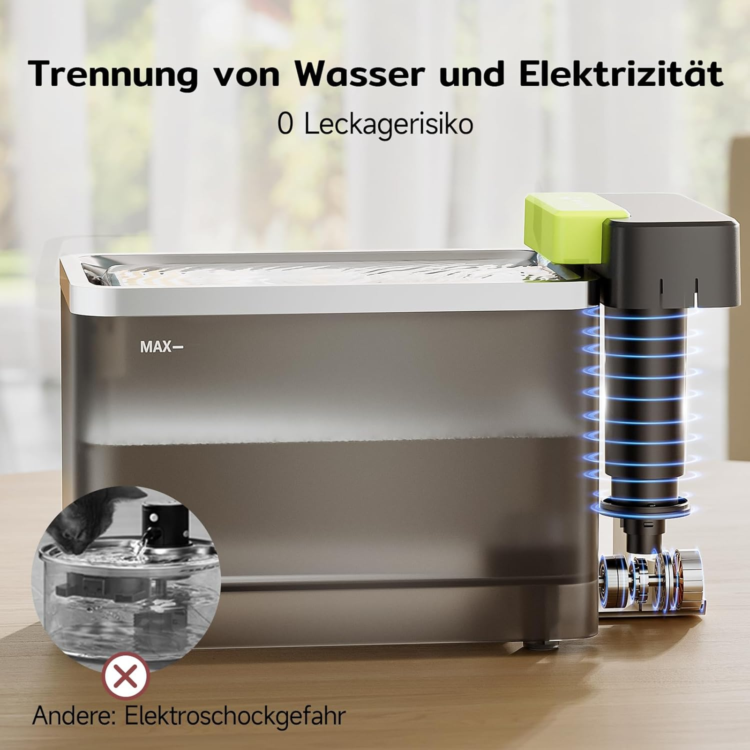 Amicura A3 Lite Drinking Fountain for Cats with Ultra Filtration - 3.3 L Large Tank, SUS316 Stainless Steel Drinking Bowl, Quiet (&le;25 Db), 100% Waterproof and Power-Safe for Clean Drinking Water image number 3