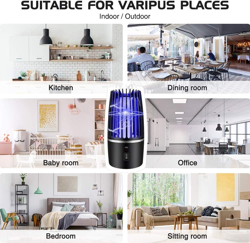 Bug Zapper, 2 in 1 Mosquito Killer Lamp, Portable Zappers with Night Light, 4000Mah USB Rechargeable Mosquito Killer Electric Lamp Insect Repellent, Indoor Outdoor Pest Control Trap Bug Zapper