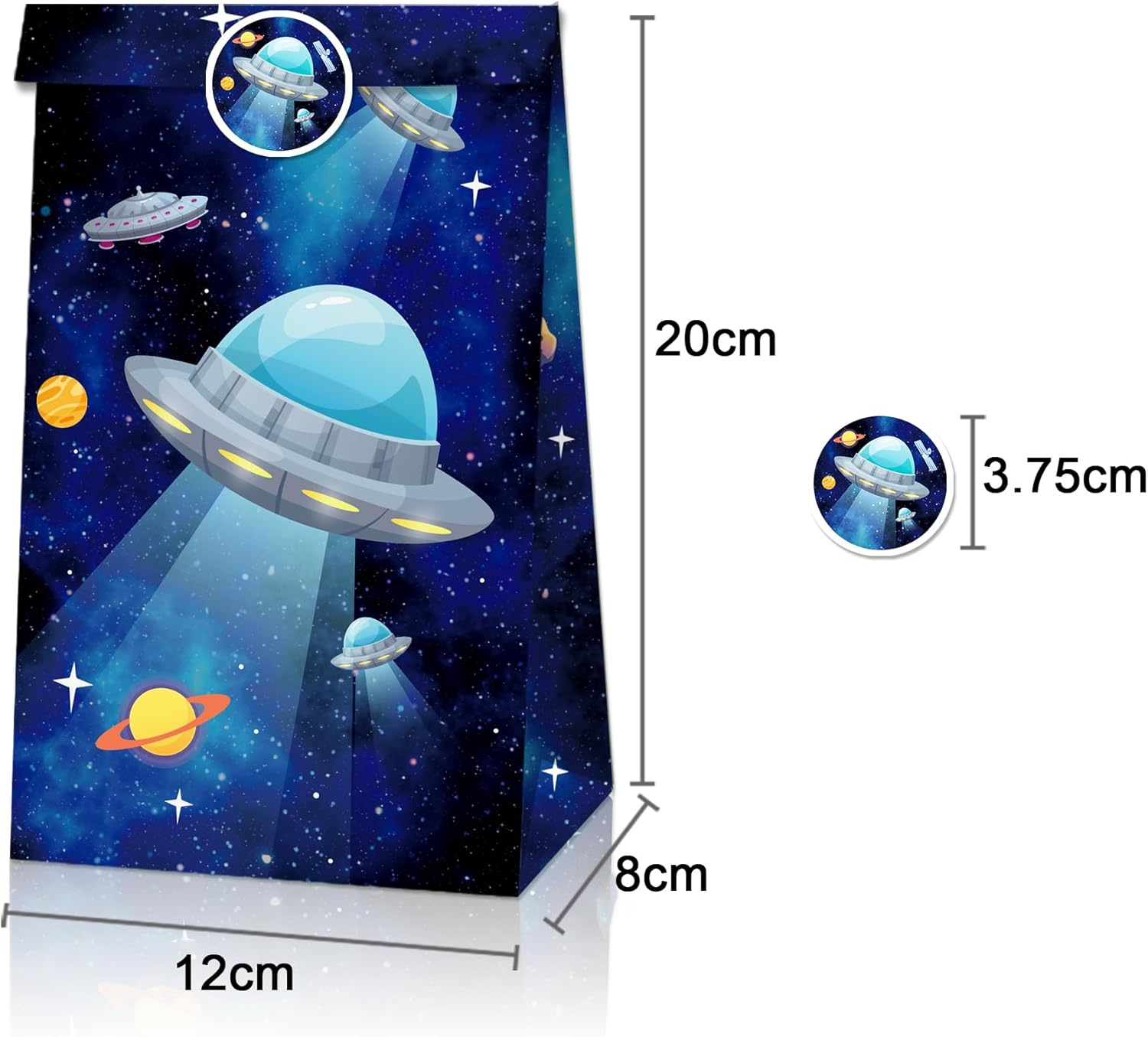 Outer Space Party Favor Bags - 24 Pack with 36 Stickers, Planet Galaxy Candy Bags - Goodie Bags for Birthday, Baby Shower, Space Theme Party
