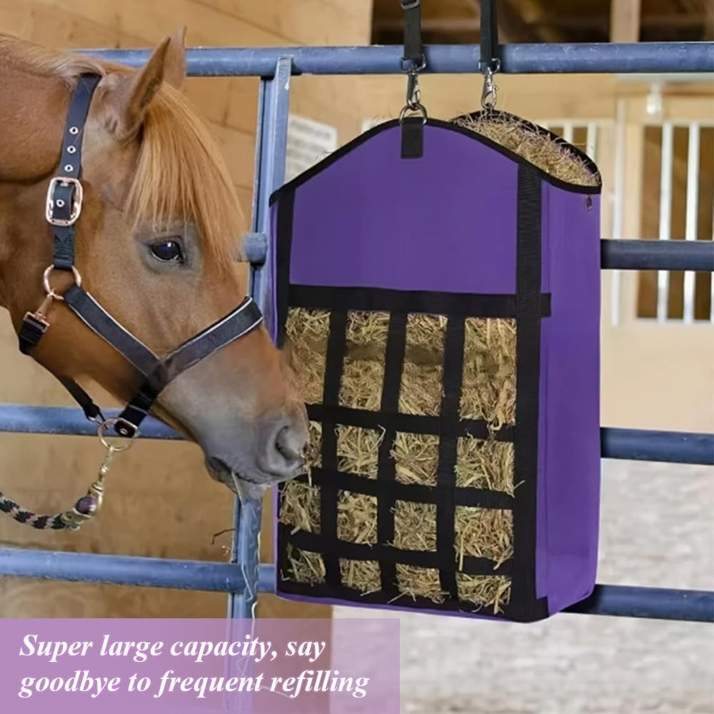 2 Pack Hay Bags,Slow Feeder Hay Bag,Horse Feeding Bag, with Front Hay Nets Design, Easy to Fill and Hang with Large Opening,For Horse, Goat, Donkeys (Purple)