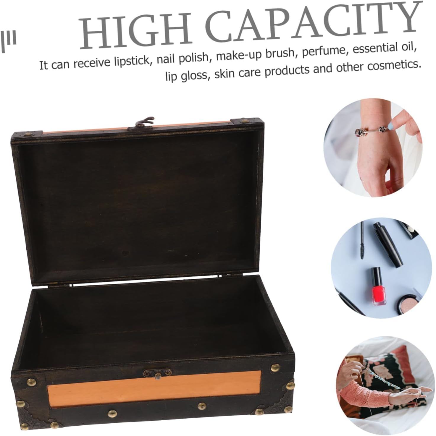 HOMSFOU Antique Storage Box Vintage Wooden Keepsake Trunk Multi Functional Organizer Lockable Card Box for Fathers Day image number 3