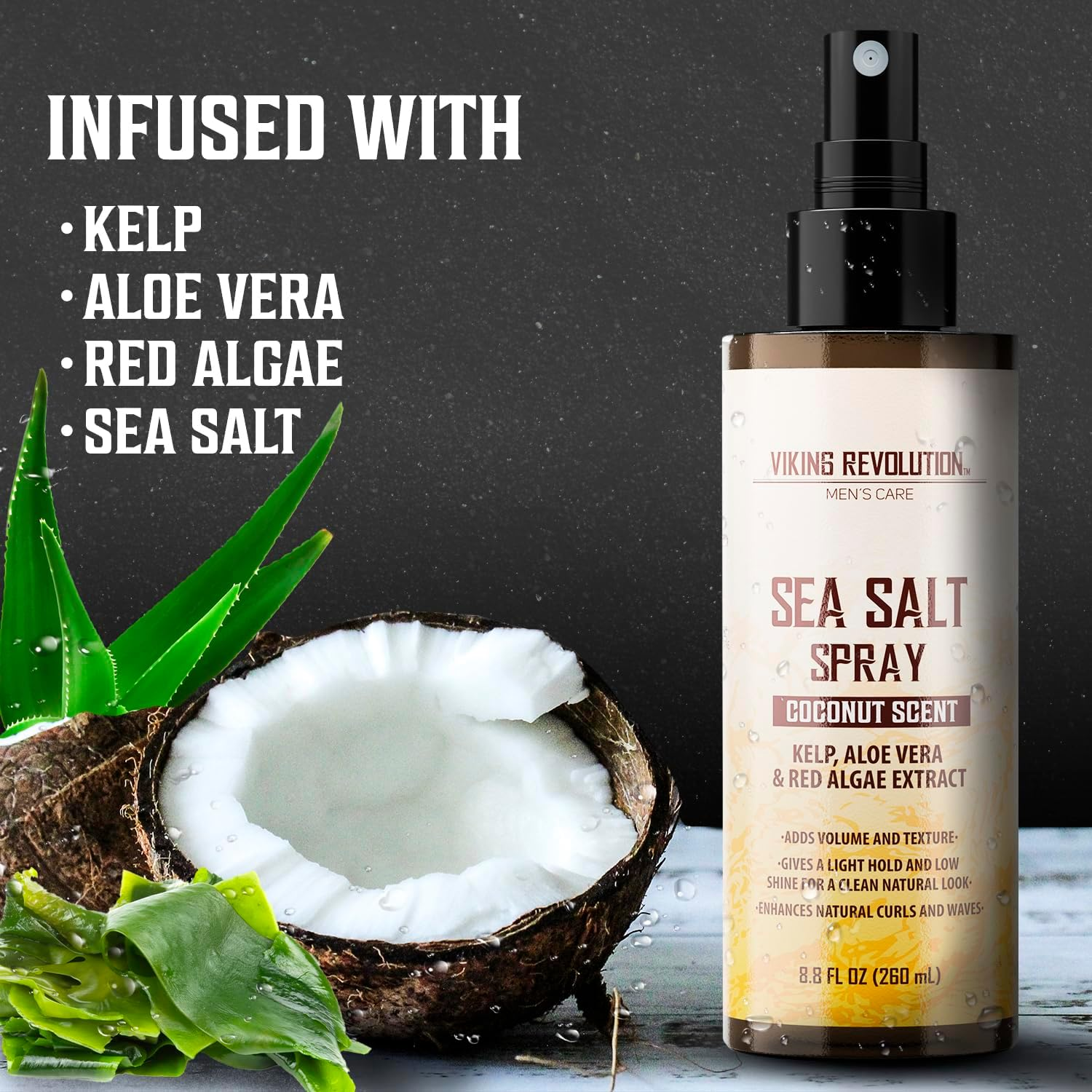 Viking Revolution Coconut Sea Salt Spray for Men - Hair Texturizing Spray with Kelp, Aloe Vera & Red Algae Extract - Surf Spray to Add Volume and Texture - Sea Salt Spray for Men Beach Hair image number 1