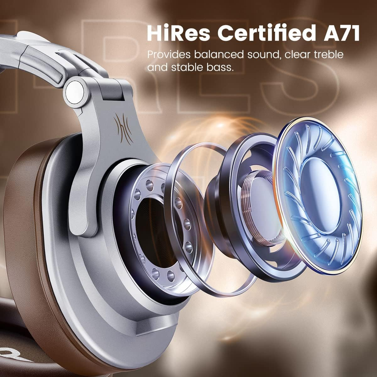 Oneodio A71 Hi-Res Studio Recording Headphones - Wired over Ear Headphones with Shareport, Professional Monitoring & Mixing Foldable Headphones with Stereo Sound (Silver) image number 2