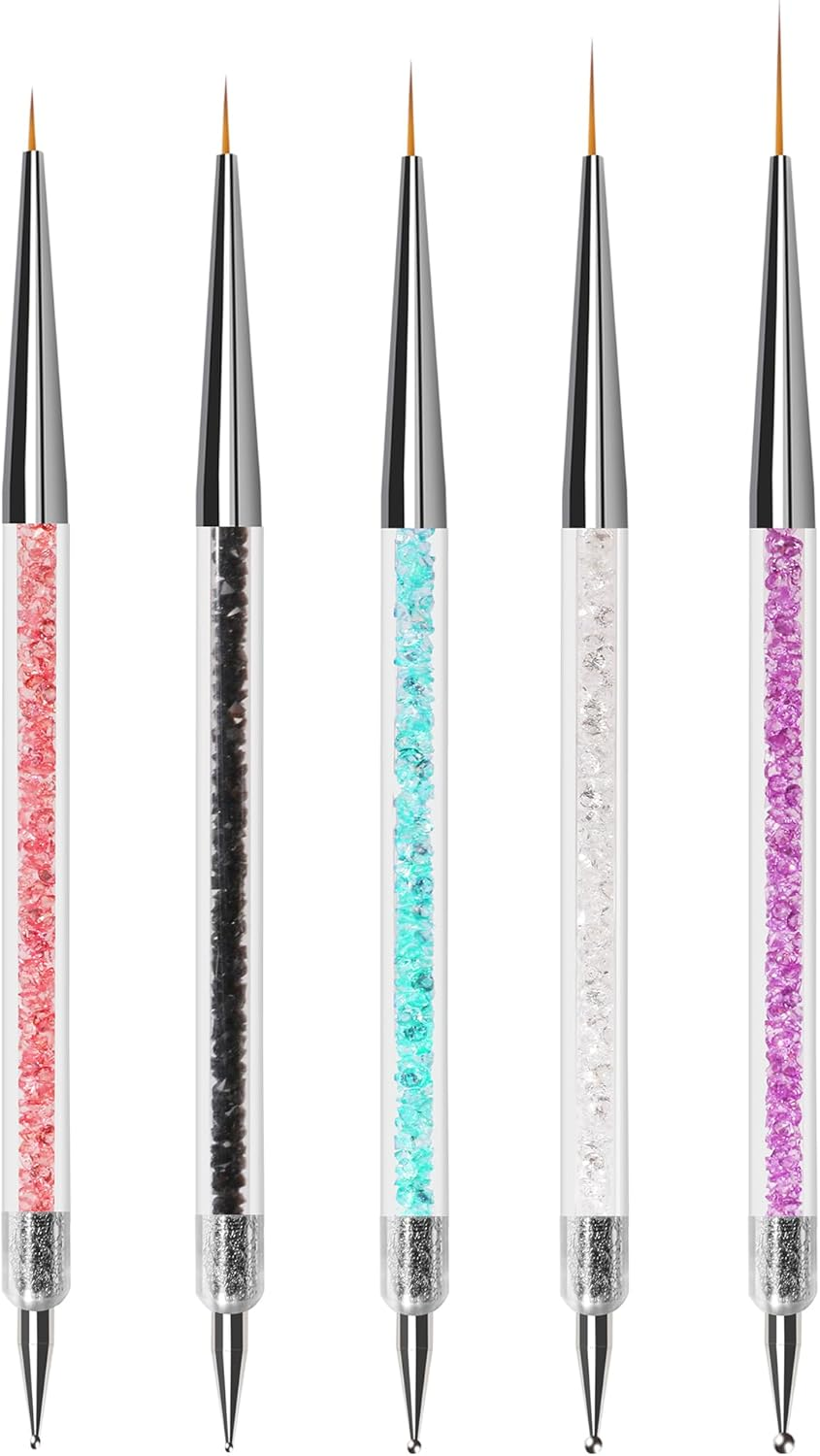 ZEOHBETY Nail Art Brushes, 5Pcs Nail Art Liner Brushes, Dotting Pen Tools, Nail Art Design Brush Set for Long Lines, Thin Details, Fine Drawing, Sizes 5/8/12/15/20Mm