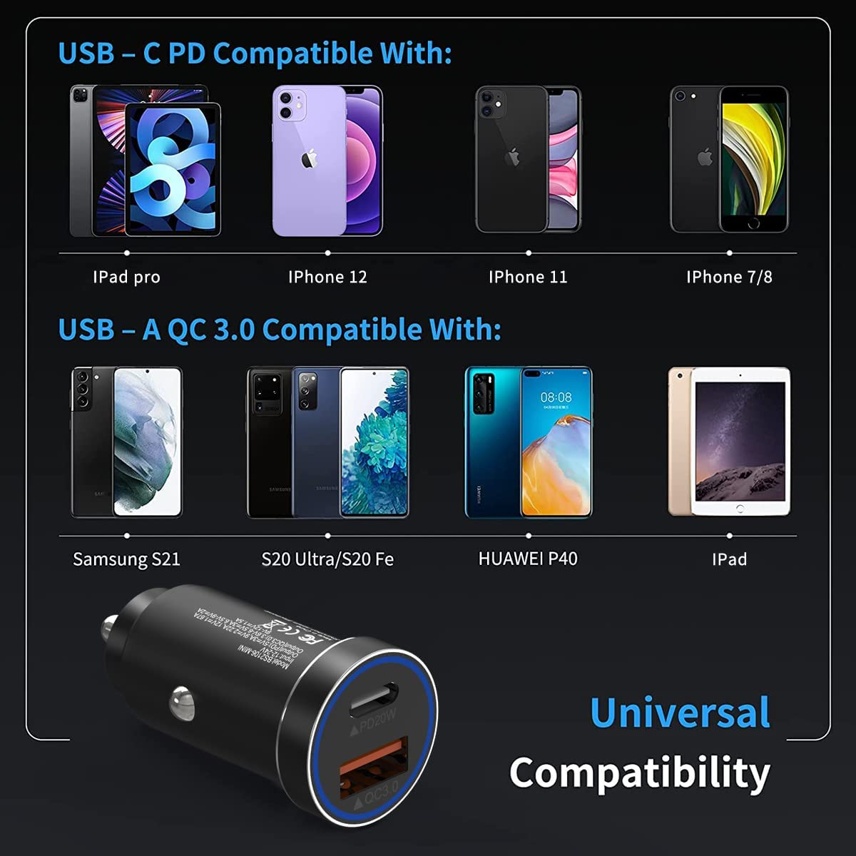USB C Car Charger, 38W Fast USB Car Charger Adapter PD&QC 3.0 Dual Port for Iphone 13 12 11 Pro Max X XR XS 8, Galaxy Note 20/10 S21/20/10 Google Pixel and More image number 5