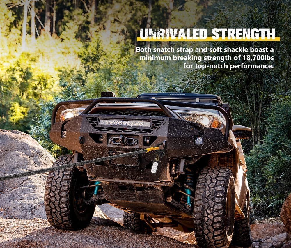 BUNKER INDUST Recovery Kinetic Rope 6M X 3/4Inch with Soft Shackle - Breaking Strength 18,700Lbs, Kinetic Recovery Tow Rope with Storage Bag, for Offroad 4X4 ATV UTV Utes, Black&Yellow image number 1