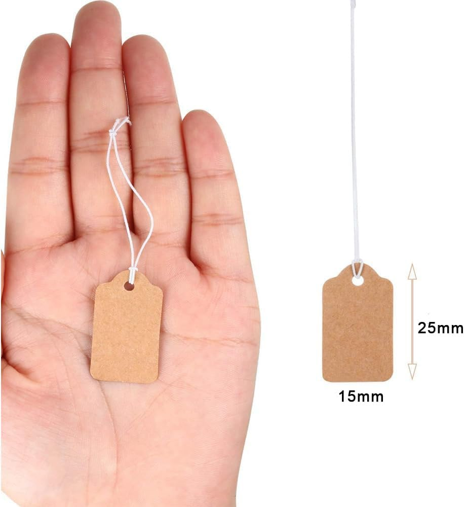 Price Tags with String, WADY 300 Pieces Kraft Paper Tie on Labels, Brown Marking Writable Tags Display Label, Tags with String Jewellery Strung Price Tags for Display Clothes Jewelry Gift (25X15Mm) image number 3