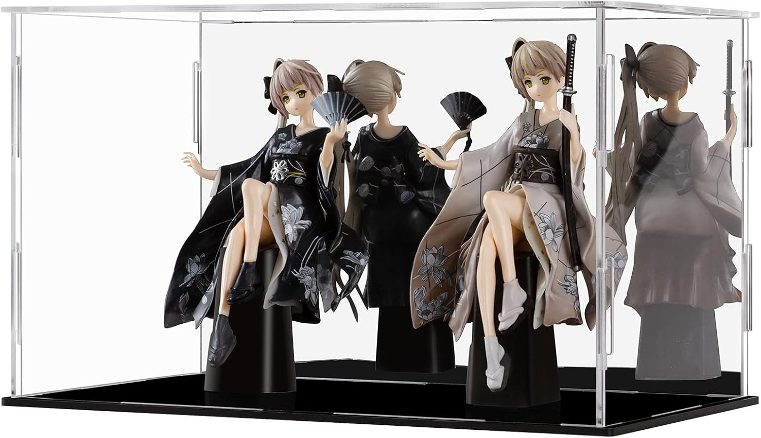 CECOLIC Acrylic Display Case Clear Display Box with Mirror Countertop Cube for Collectibles, Action Figures, Miniature Figurines Dustproof Protection Storage & Organizing (Black, 5.9X5.9X9.8In)