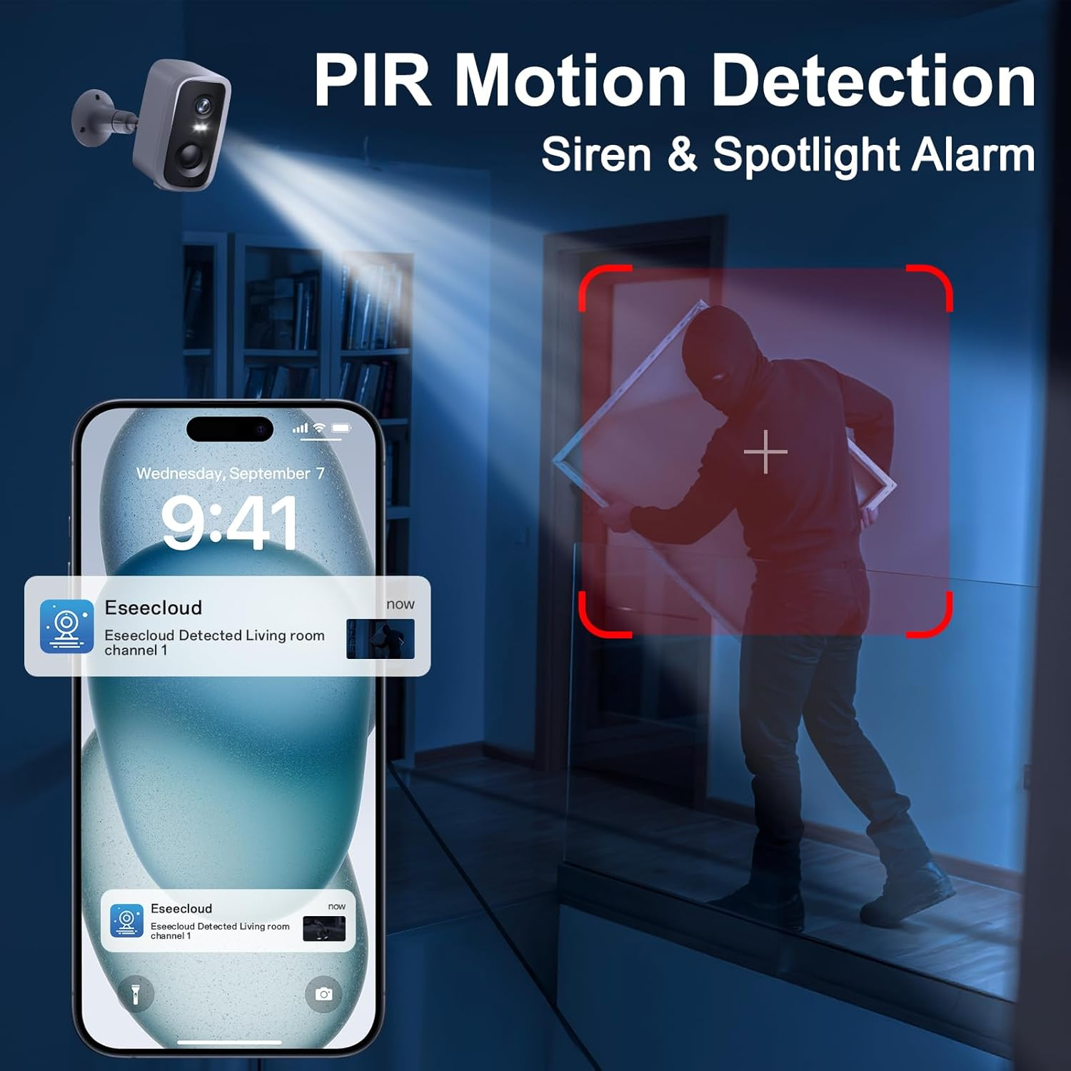 Wireless Security Cameras Outdoor, 2K HD Battery Powered Cameras for Outdoor Home Security Eseecloud, 2.4G Wifi Surveillance Indoor, AI Motion Detection, image number 6