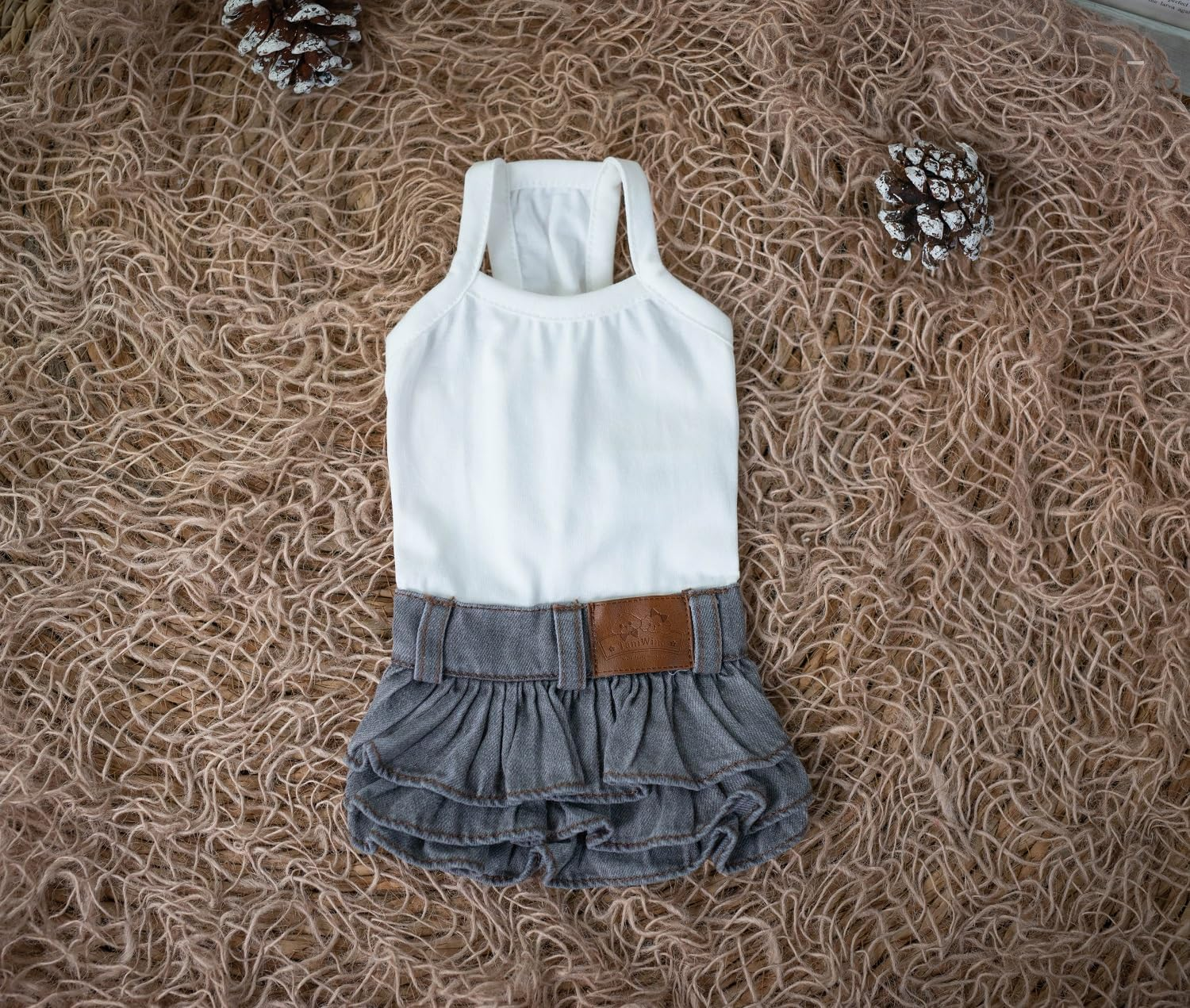 Taniwina Pet Costume Cotton Bottoming Denim Cake Skirt Pet Clothing for Small Dogs (M,Gray Camel Base) image number 2