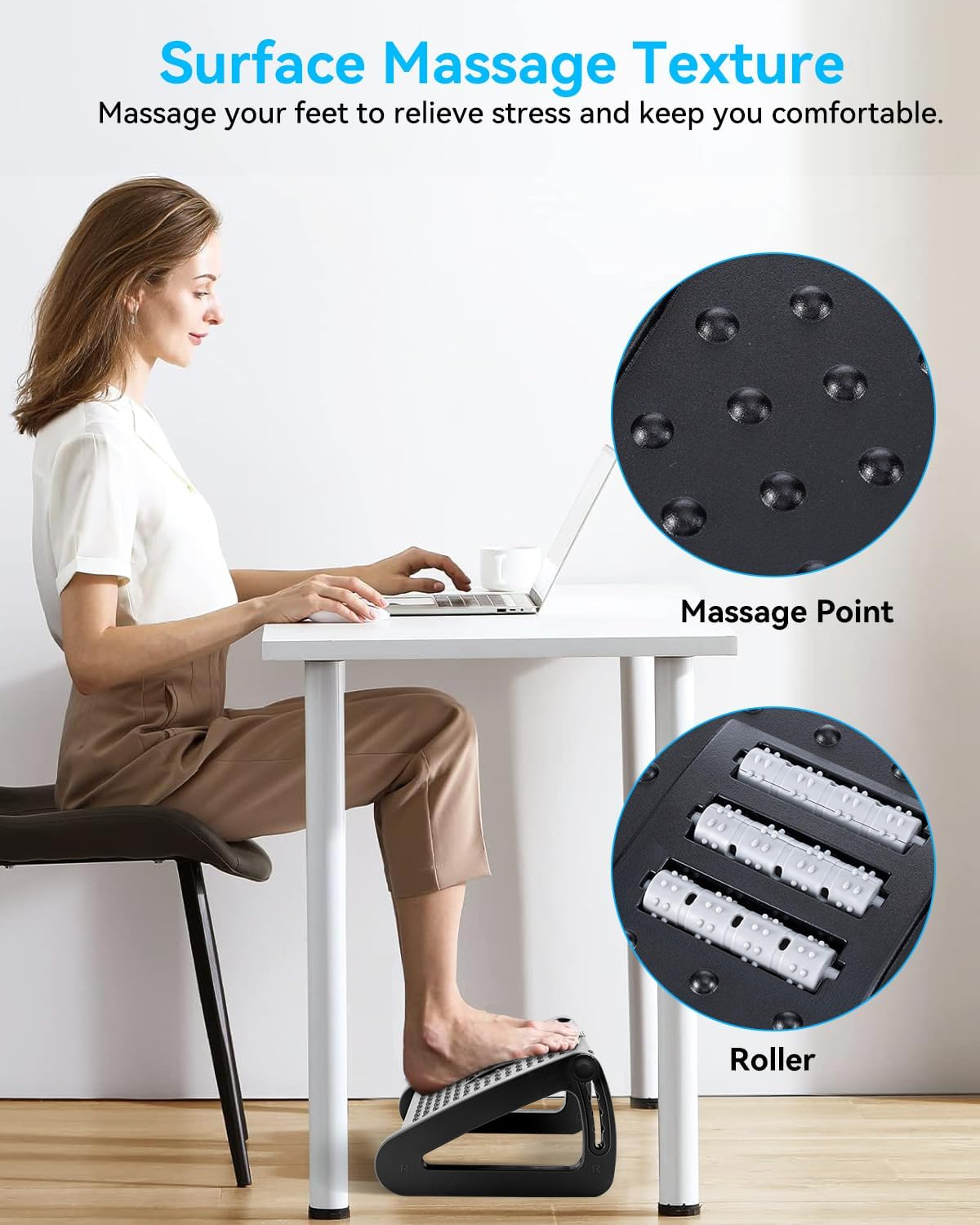 Foot Rest, 6 Height Sdjustable Footrest for Desk, Ergonomic Footrest, Massaging Surface to Relieve Stress & Improve Posture, Thick and Non-Slip, Suitable for Home Office Use image number 1
