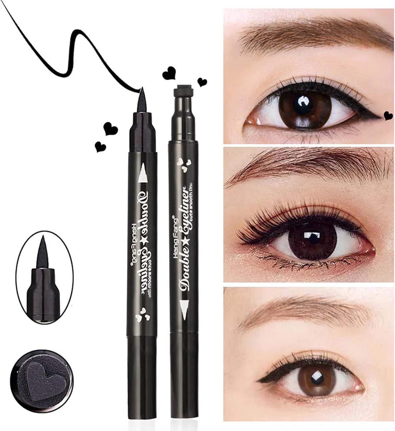 Yuccer Pack of 4 Liquid Eyeliner Stamps Waterproof Black Eyeliner Liquid Eye Liner Eye Makeup (Star+Moon+Heart+Flower) image number 2