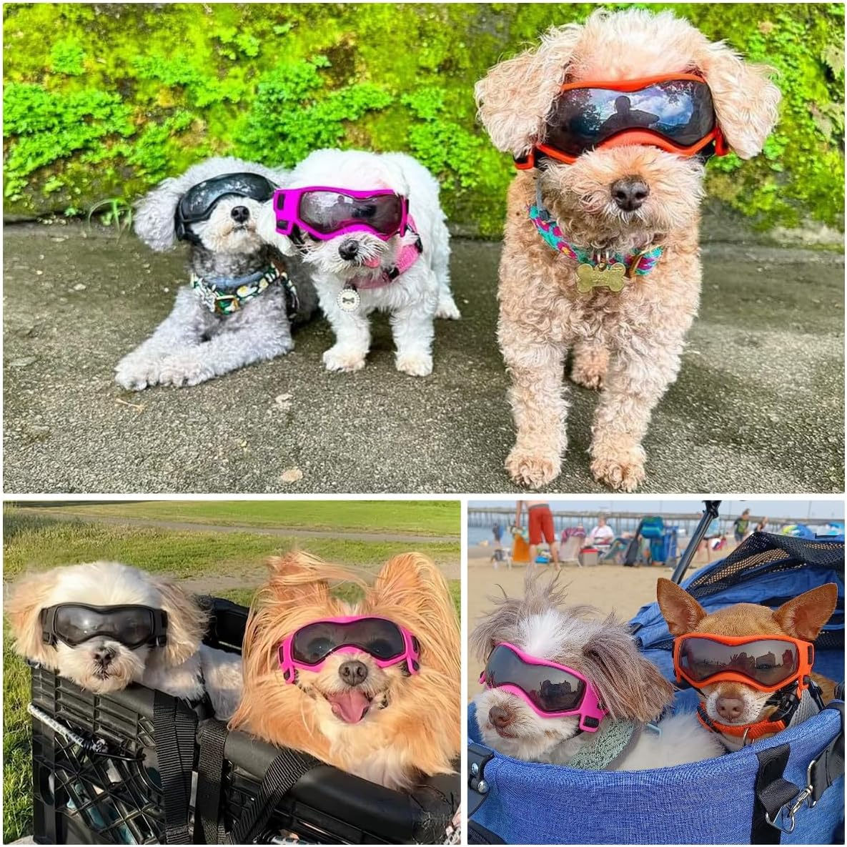 Dog Goggles Dog Sunglasses for Small Breed UV Protection Windproof with Adjustable Head Straps Chin Straps for Ride Car/Hiking Travel/On Beach-Pink image number 2