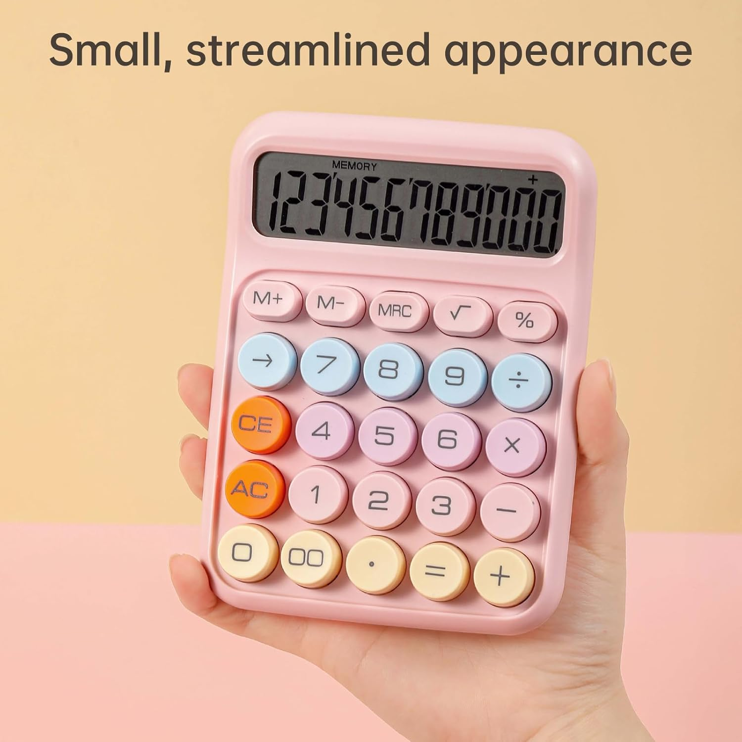 Mechanical Calculator 12 Digit Large LCD Display Big round Button Cute Candy Colored Calculator Suitable for Office School Home for Students Accountant-Yellow - Purple image number 2