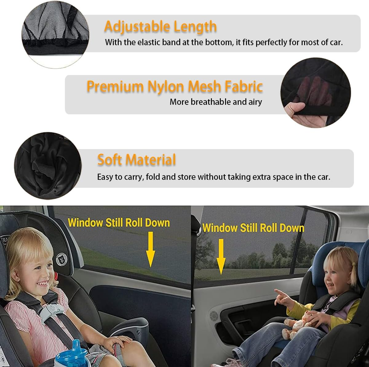 Ziciner Car Window Shade, 2 Pcs Auto Side Front Window Sun Shades, Heat Block and UV Rays Protection, Breathable Mesh Privacy Protection Curtain, Universal Fit Most Car (Car Front Seat 2Pcs 16"&times;23") image number 4